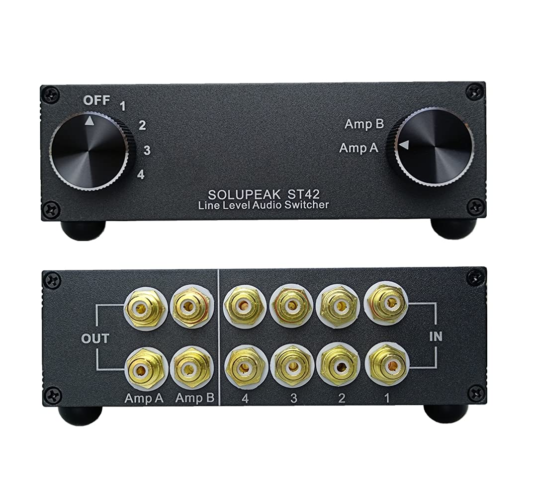 Solupeak St42 4 Way Rca Audio Switch Source Signal Input Switcher Selector Splitter Box (4 In 2 Out)