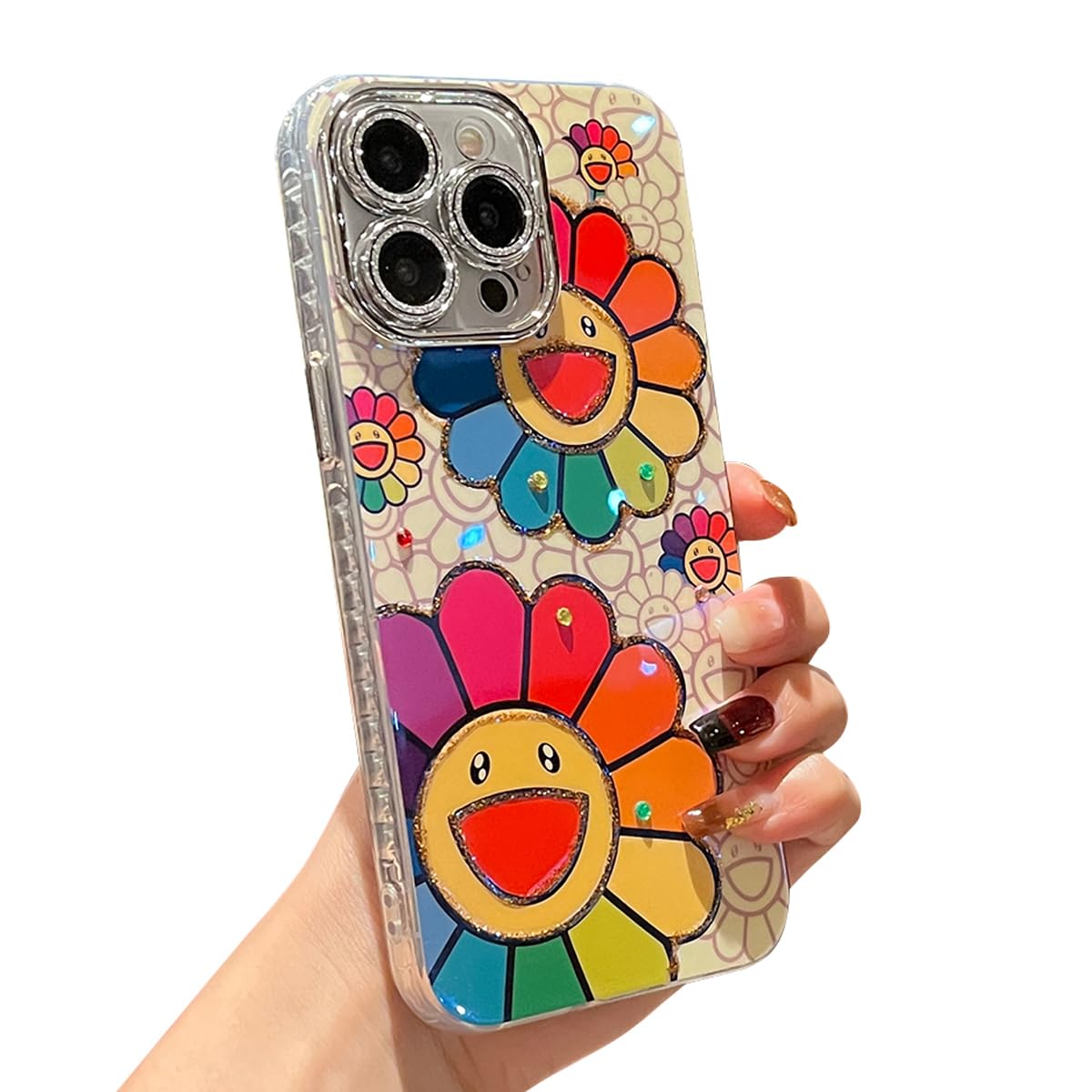 Lastma for iPhone 16 Pro Max Case Bling Camera Lens Protection Glitter Bling Cute Pattern Printed Design Soft Bumper Hard Back S