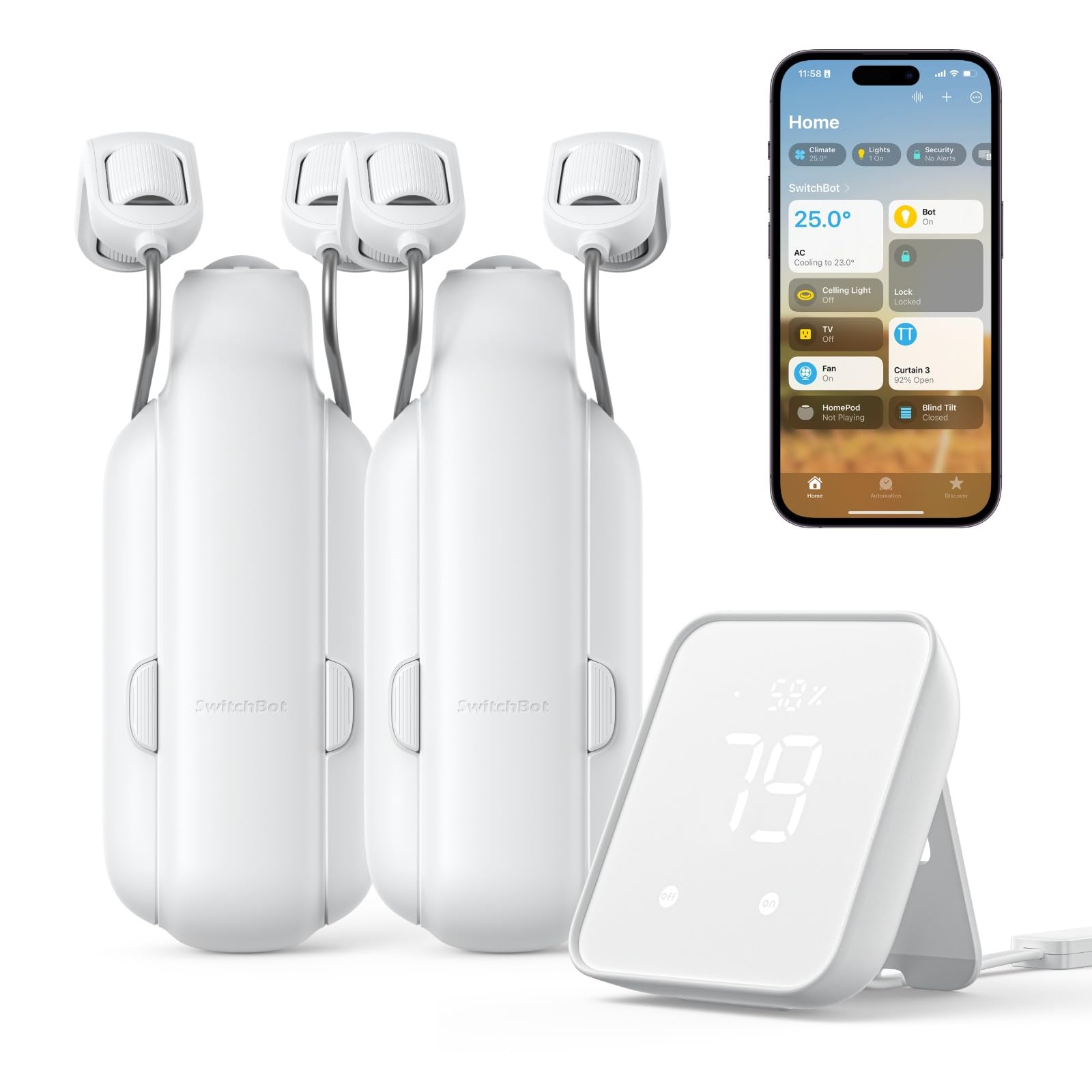 Switchbot Smart Automatic Curtain Opener 2 Pack With Hub 2   Wifi Remote Control With App/Timer, Performance Upgrade, Wifi Therm