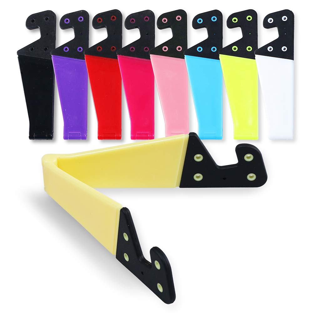 Homedge Cell Phone Stand, Set Of 9 Pcs Universal Foldable Pocket Size Plastic V Shaped Mobile Phone Desk Mount Holder, Foldable 
