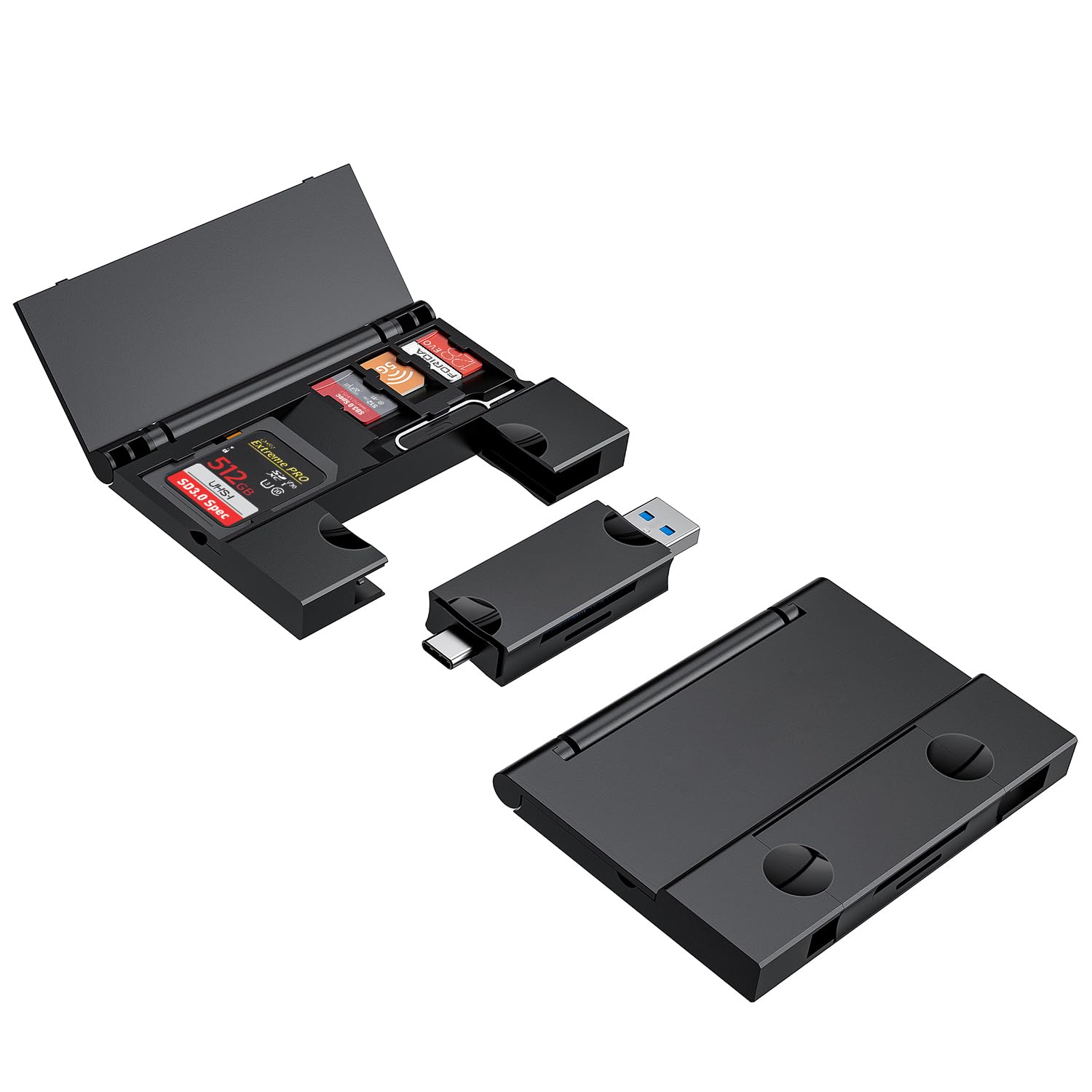 Raycue Multi Function Card Reader Storage Box, Usb3.0 High Speed Mobile Phone Memory/Tf Card/Sd Card/Sim Card/Card Pin Type C St