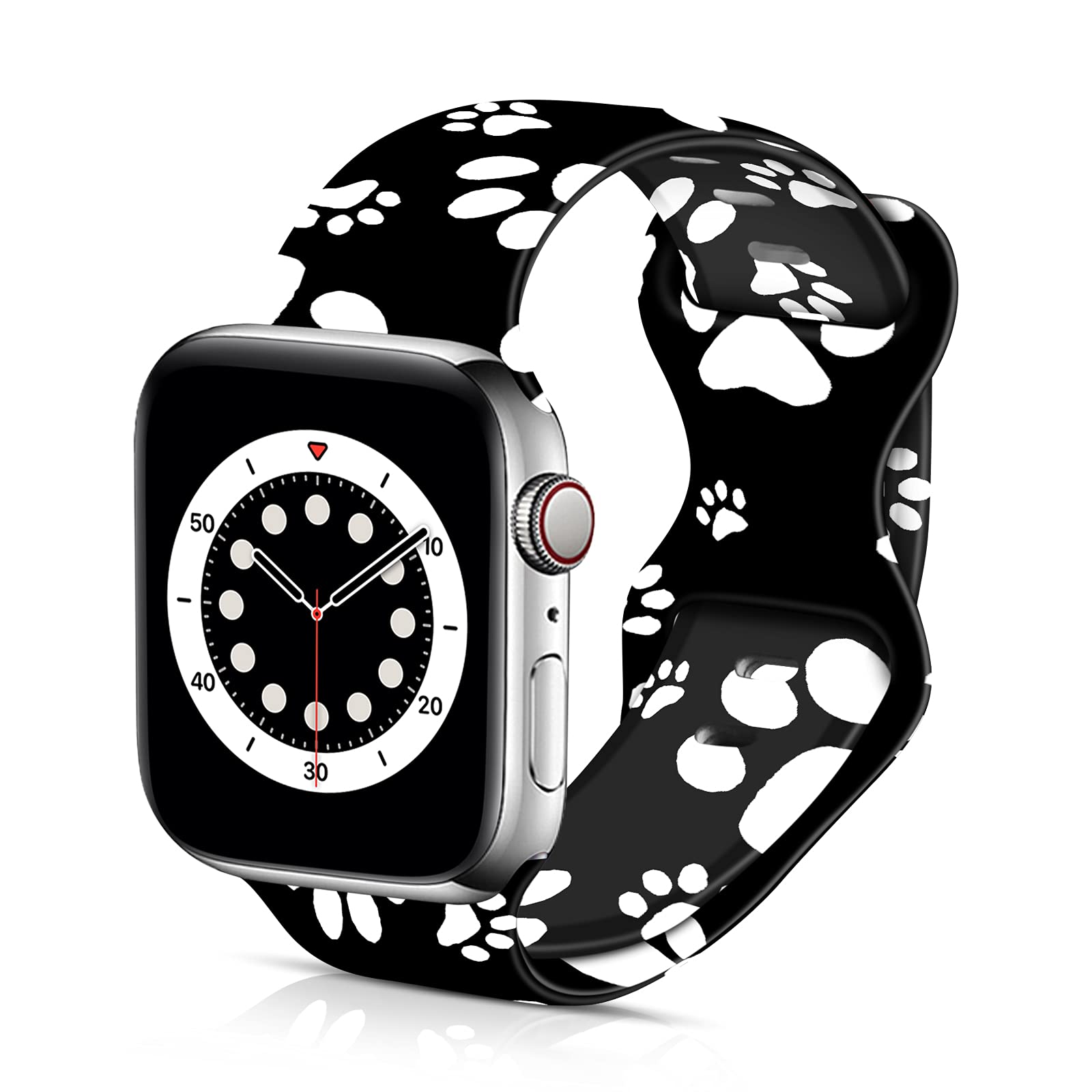 Bxxtpk White Puppy Paw In Black Background Cat Paw Compatible With Apple Watch Band 42Mm 44Mm Soft Silicone Wristbands For Iwatc