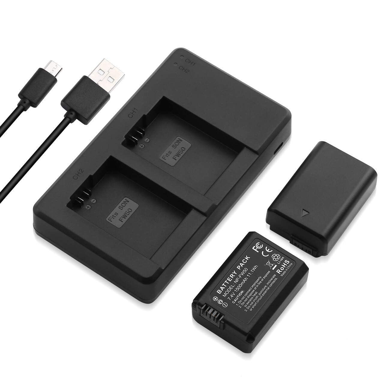 Np Fw50 Battery 2 Packs 1500Mah Rechargeable Li Ion Batteries And Dual Charger For Sony A6500, A6400, A6300, A6000, A7, A7Ii, A7