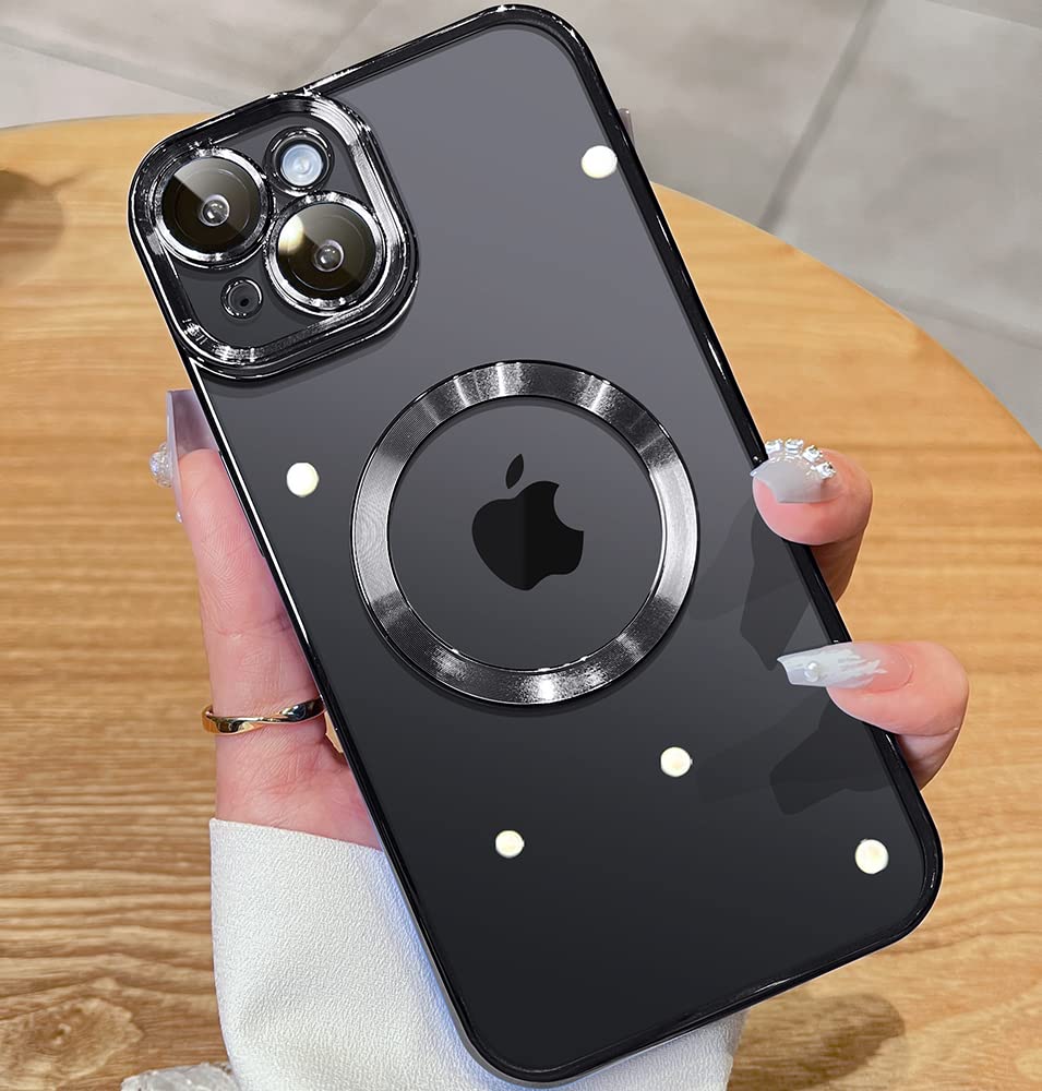 Jueshituo Magnetic Glossy Clear For Iphone 14 Plus Case With Full Camera Cover Protection [No.1 Strong N52 Magnets] [Military Gr
