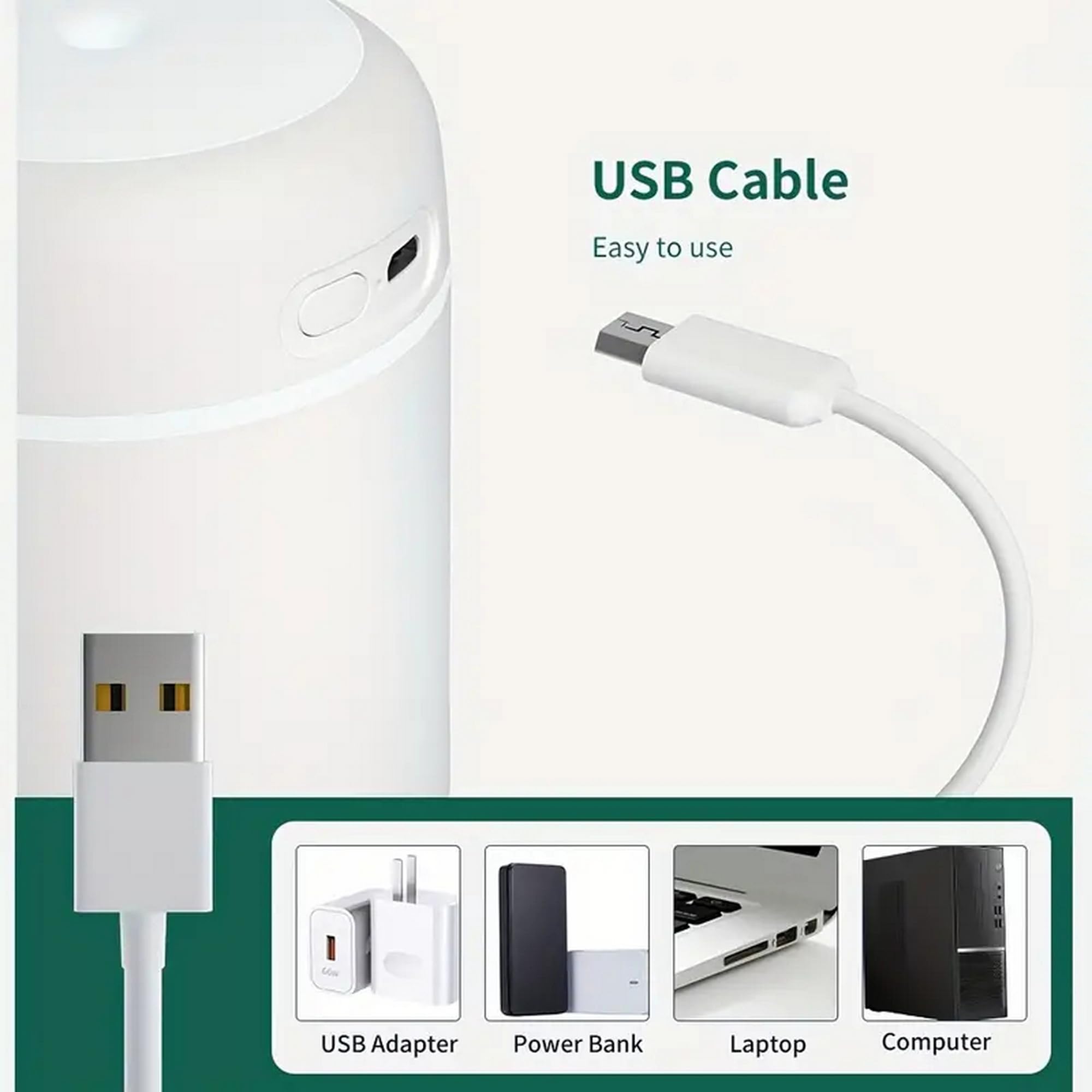 Portable Mini Humidifier, Colorful, Cool Mist, Usb Powered. Perfect For Bedroom, Office & Car (300Ml, White)