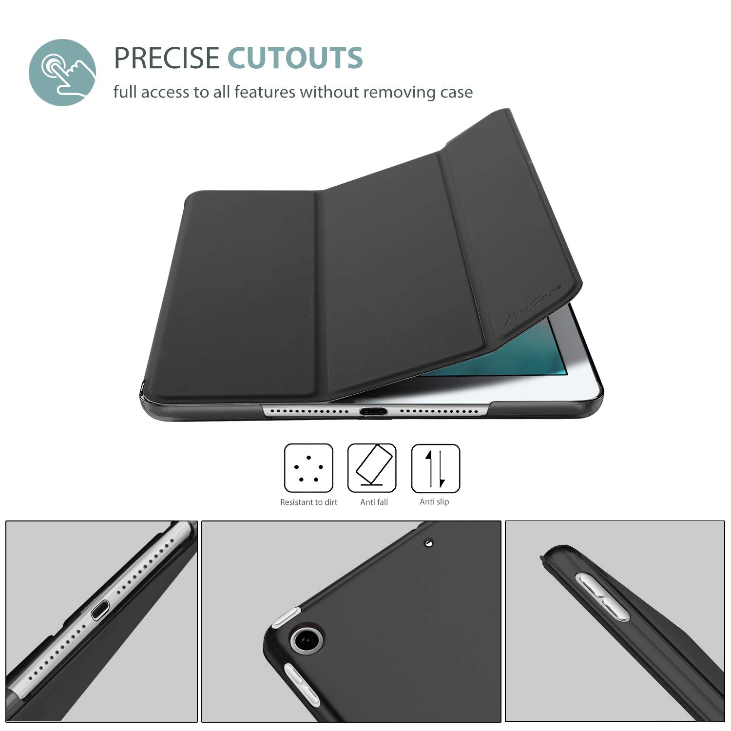 Procase Smart Case For Ipad Mini 5 2019(Model: A2133 A2124 A2126 A2125), Ultra Slim Lightweight Stand Case With Translucent Frosted Back Cover For Ipad Mini 5Th Gen 7.9 Inch �Black