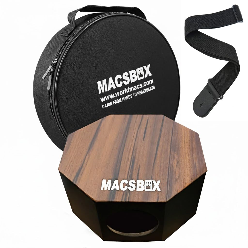 WORLDMACS MACSBOX 2 Sided Playable 12 Inches Portable Cajon with Strap, Heavy Bass less treble,Wood finish wrap 2 internal sna