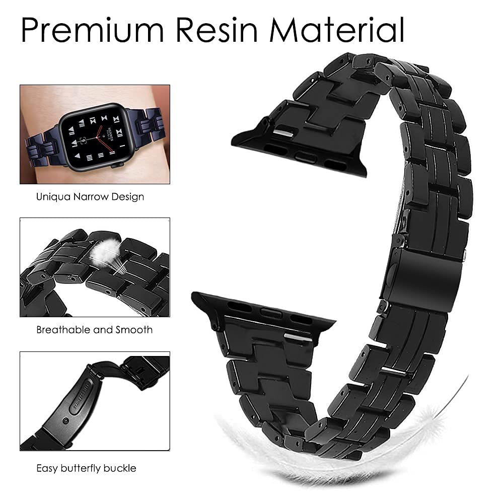 Hopo Compatible With Apple Watch Band Series 8 Series 7 Series Se Series 6 5 4 3 2 1 Slim Light Resin Strap Bracelet With Stainl