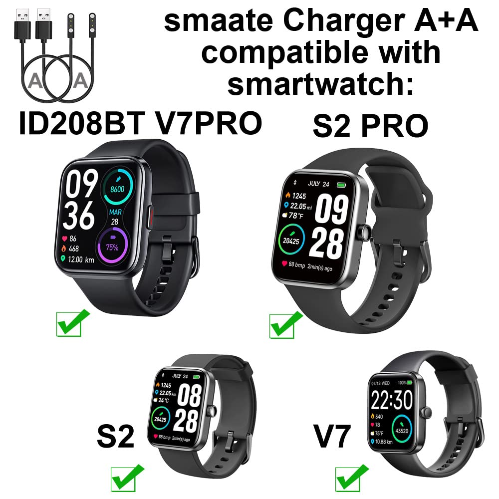 Smaate Chargers 2 Pack Compatible With Tozo S2, Enomir Id208Bt, Skg V7 V7Pro, Id205L, Grv Fc1, Id205U/S Veryfit, Aeac Id207, Pop