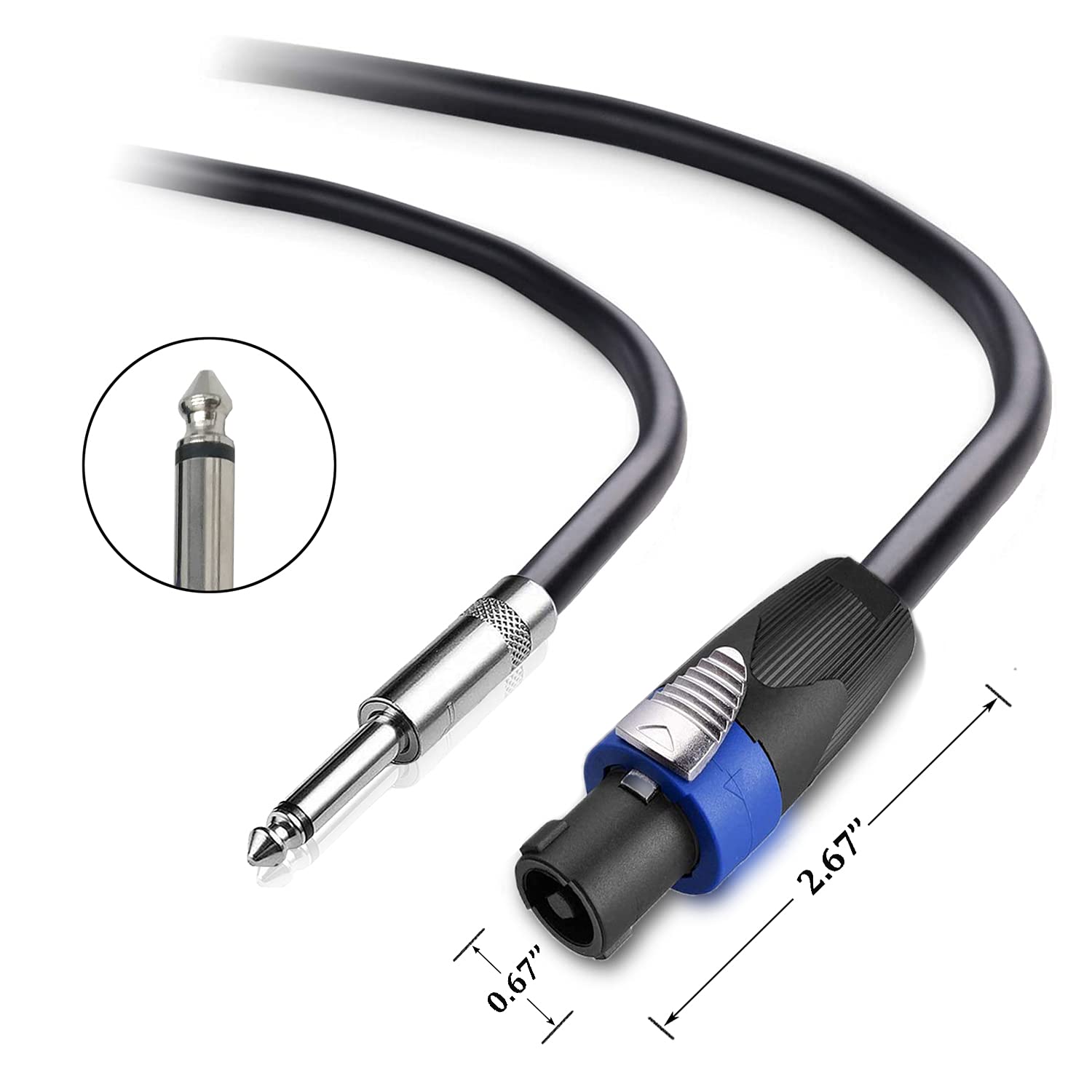 Rocmuzzk 2 Pack 50Ft Speakon To 1/4 Inch Male Speaker Cable, 50 Feet 6.35Mm Stereo Audio Connection Cord, 12 Gauge Awg Wire, 50F