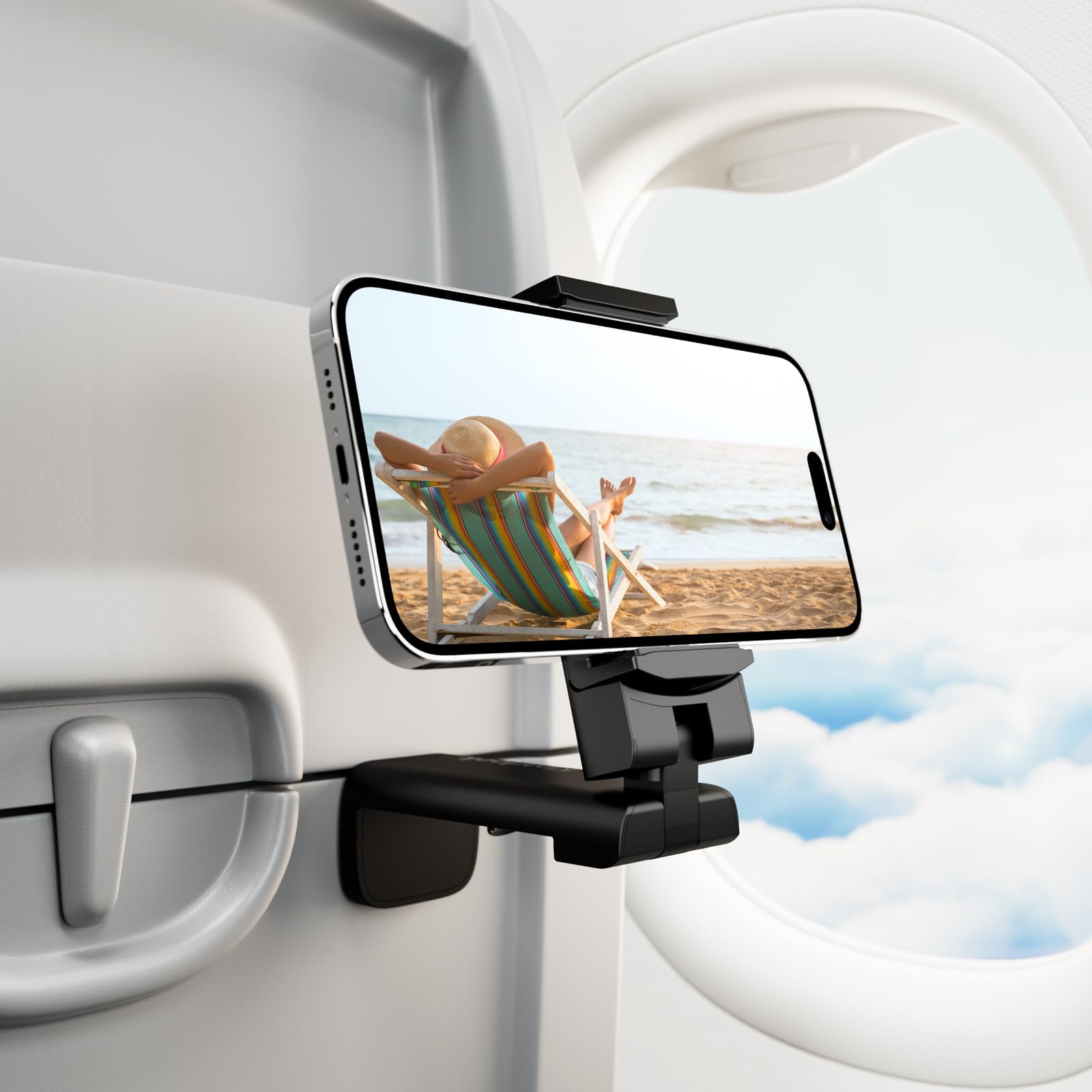Airplane In Flight Phone Holder,Klealook 4 In 1 Adjustable Phone Stand For Travel,360      Rotating Desk Phone Clamp,Portable Fo