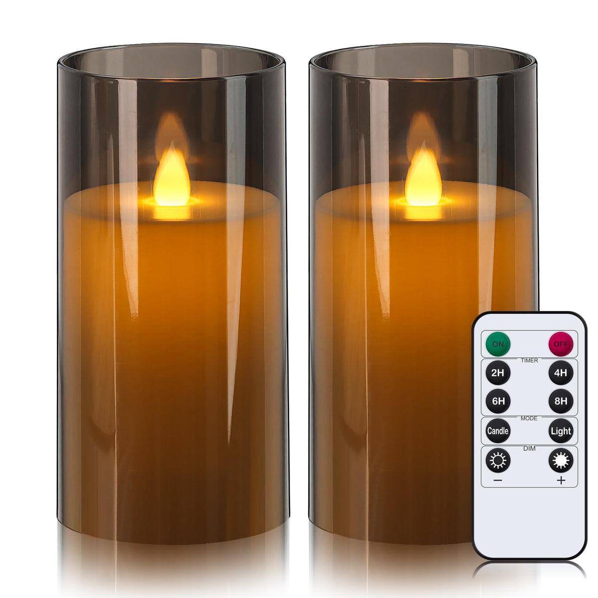 Metaku Flickering Flameless Candles Battery Operated 3D Moving Wick Led Candles With Remote, Set Of 2 Grey Acrylic Electric Cand