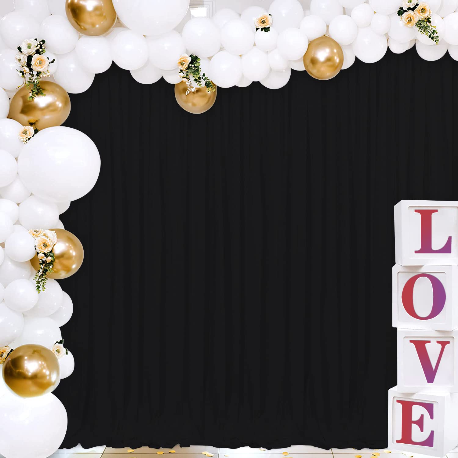 Joydeco Black Backdrop Curtain For Parties, Wrinkle Free Black Backdrop Drapes For Party Home Party, Curtains Backdrop 5Ft X 8Ft