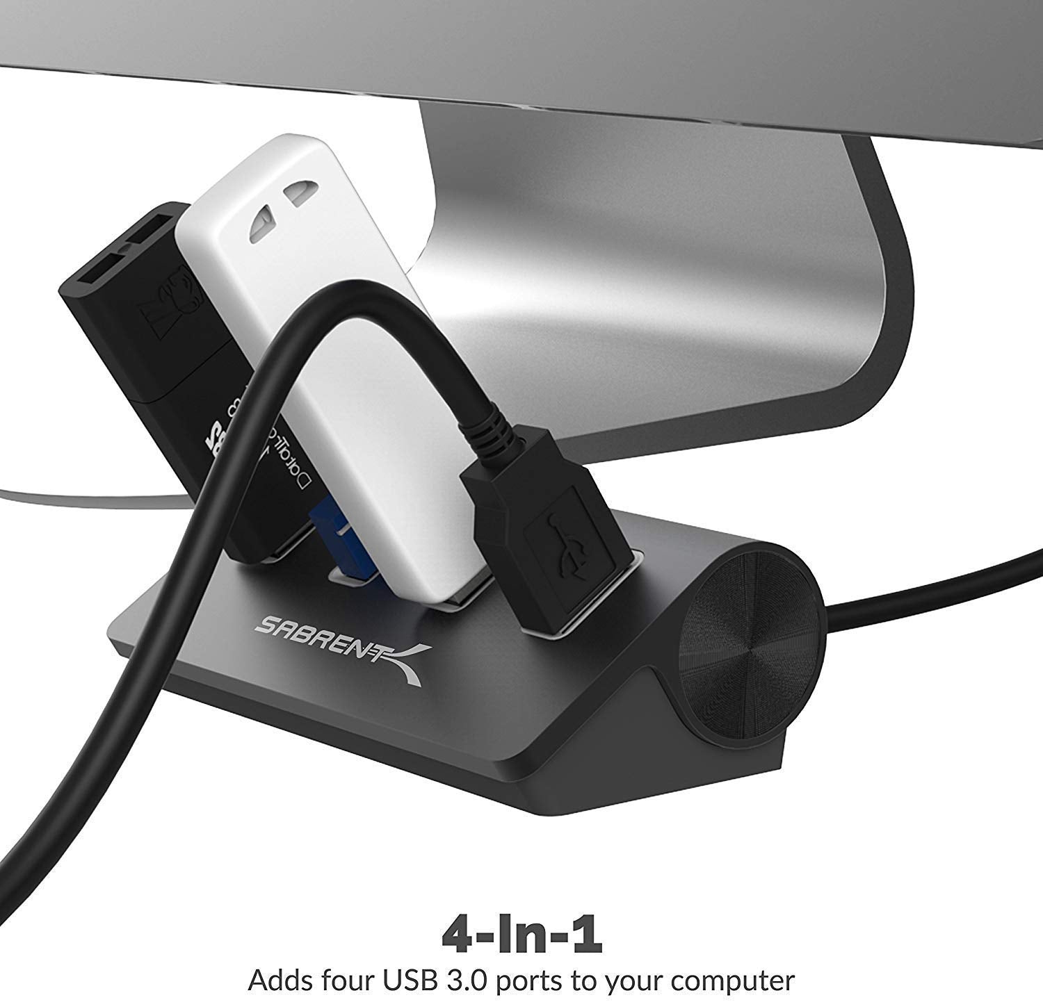 Sabrent 4 Port Usb 3.0 Hub   Aluminum Design, Portable Data Hub With 2.5Ft Cable For Imac, Macbook, Pc   Black (Hb Mc3B)