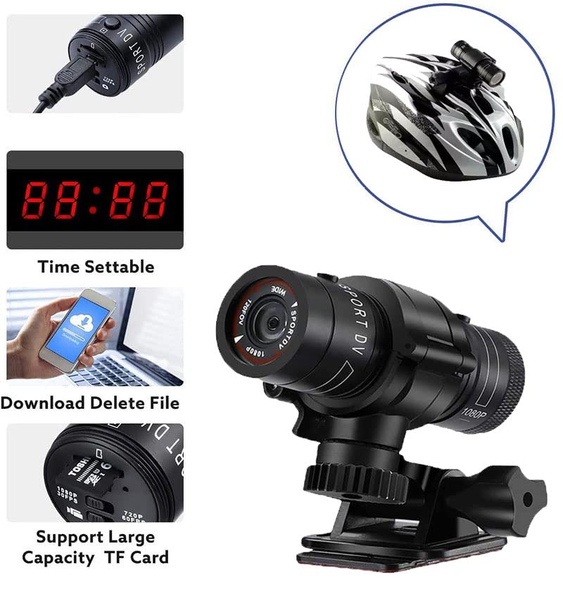 Wzquisite Motorcycle Helmet Camera, Bike Video Camera  1080P Sports Action Camera 120 Wide Angle Camcorder Waterproof With Handl