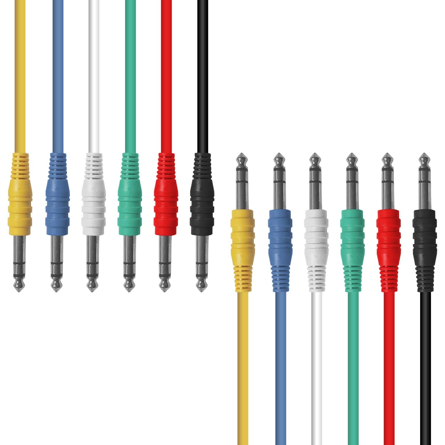 AxcessAbles 10ft 1/4 TRS to 1/4 Balanced Stereo Patch Cables - 6 Pack | 6.35mm TRS Speaker Patch Cords