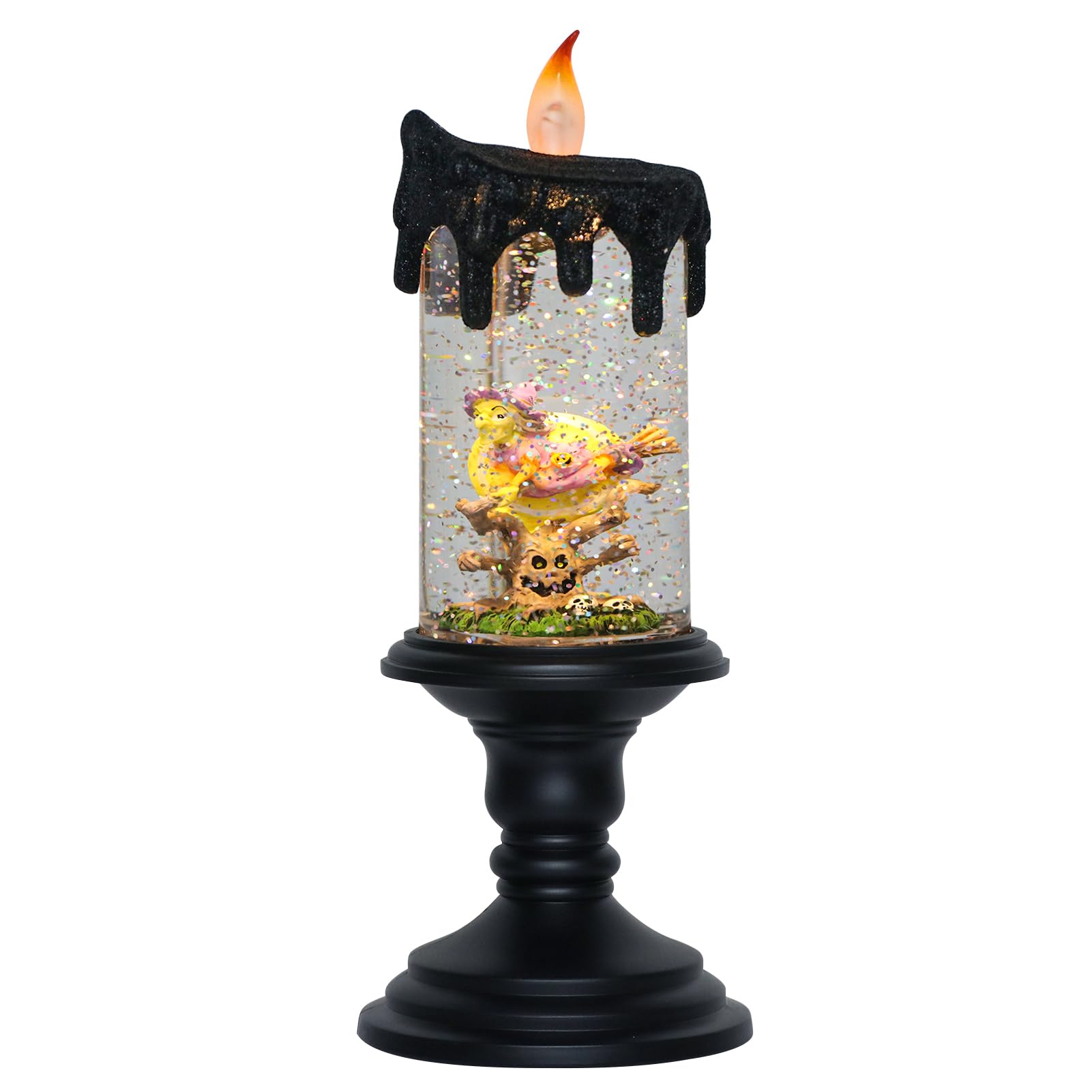 Eldnacele Halloween Snow Globe Candle Battery Operated Lighted Flameless Candles Light Swirling Water Glittering Spinning Candle