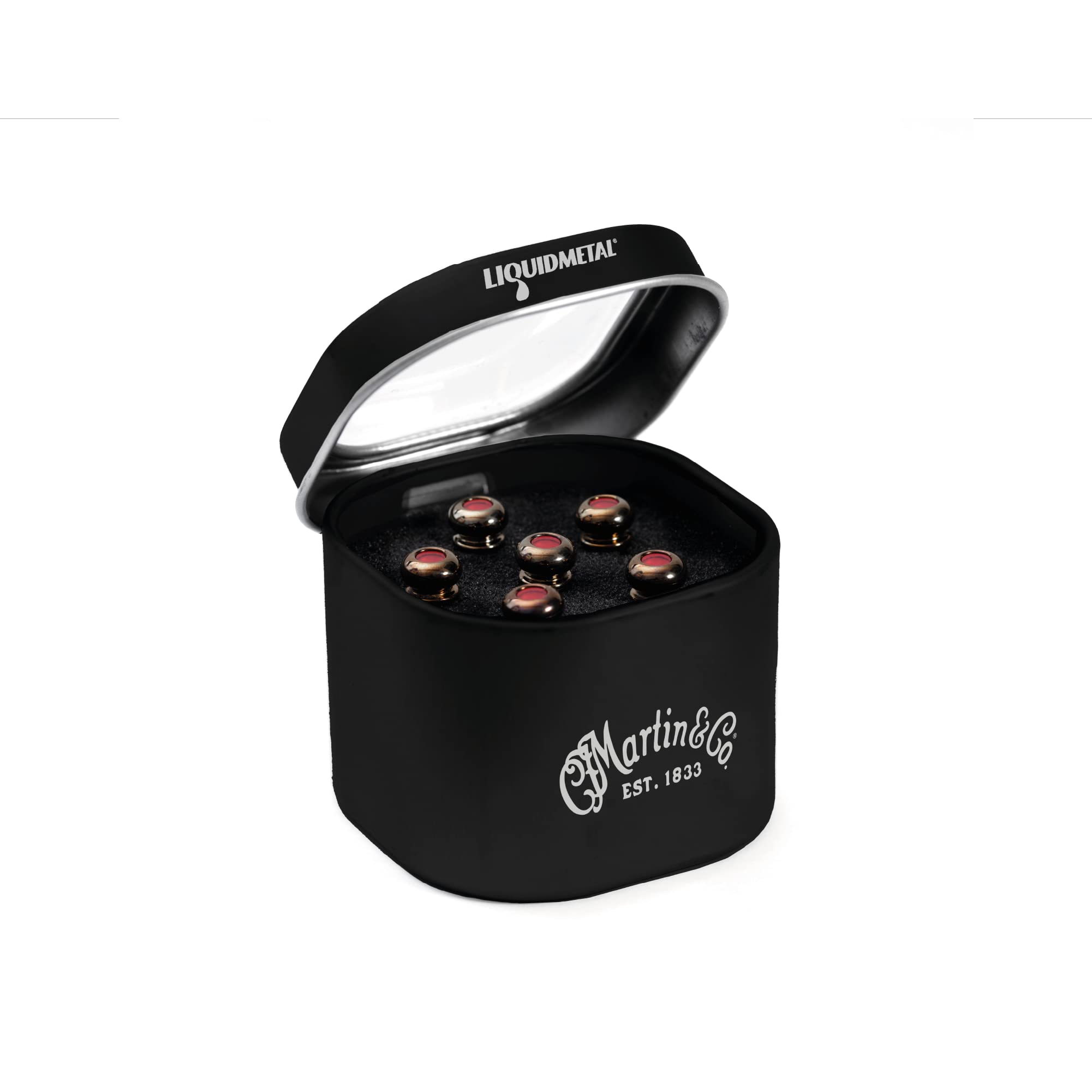 Martin Guitar LUXE by Martin Acoustic Guitar Bridge Pins, Acoustic Guitar Bridge-Pin Set, Gold with Red Inlay, 6 Pins Per Pack