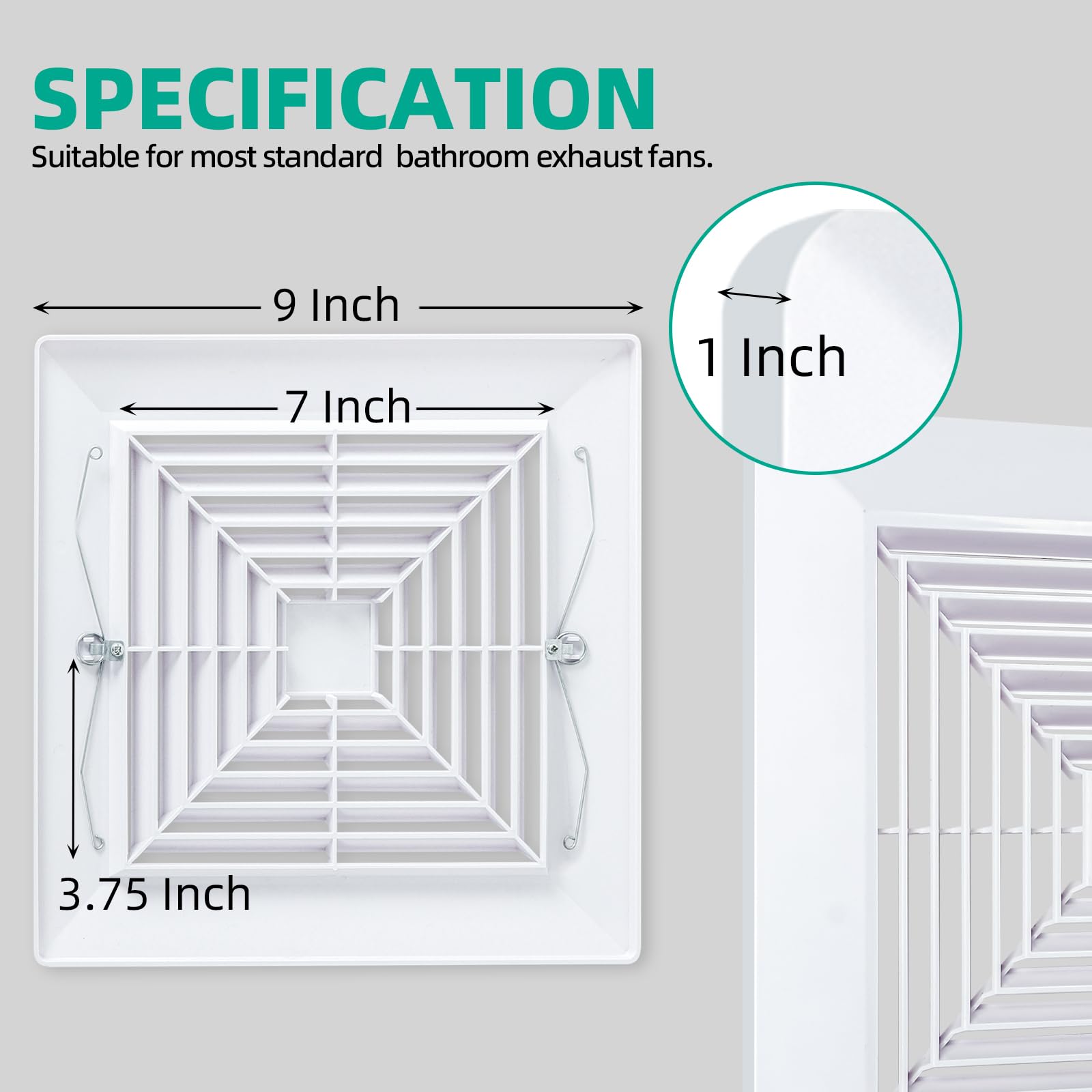 Flowild 9X9 Bathroom Exhaust Fan Cover With Springs Replacement Parts For Square Ceiling Or Wall Mount Exhaust Fan, Bathroom Cei