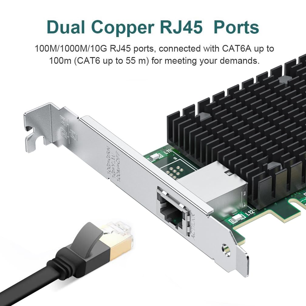 10Gb Pci E Network Card Nic Compatible For Intel X540 T1, Single Rj45 Copper Port, With Intel X540 Bt1 Controller, Pci E 2.1 X8,