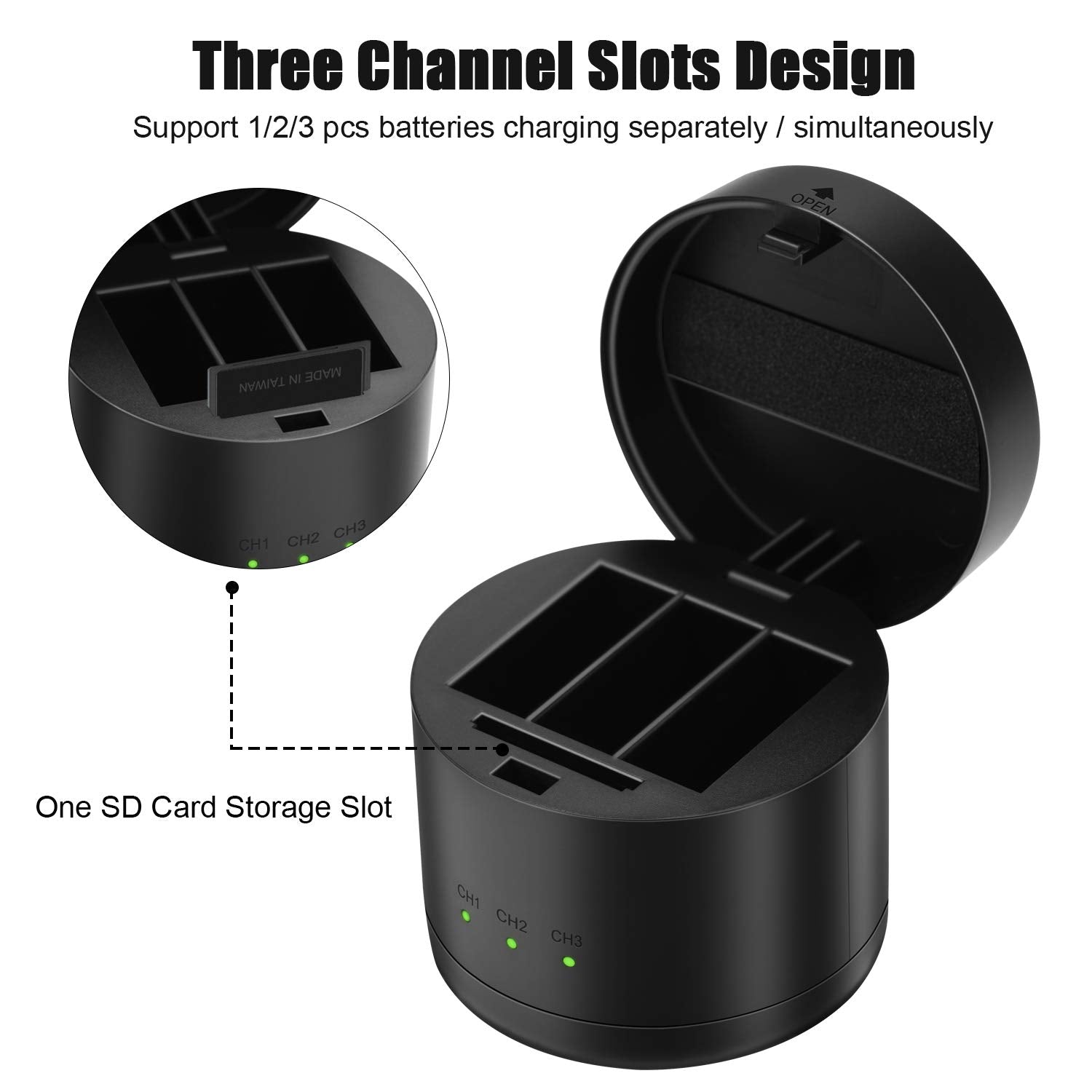 Jyjzpb Triple Battery Charger Compatible For Gopro Hero 8 Hero 7 Hero 6 Hero 5 Gopro 2018 Battery(Batteries Not Include)