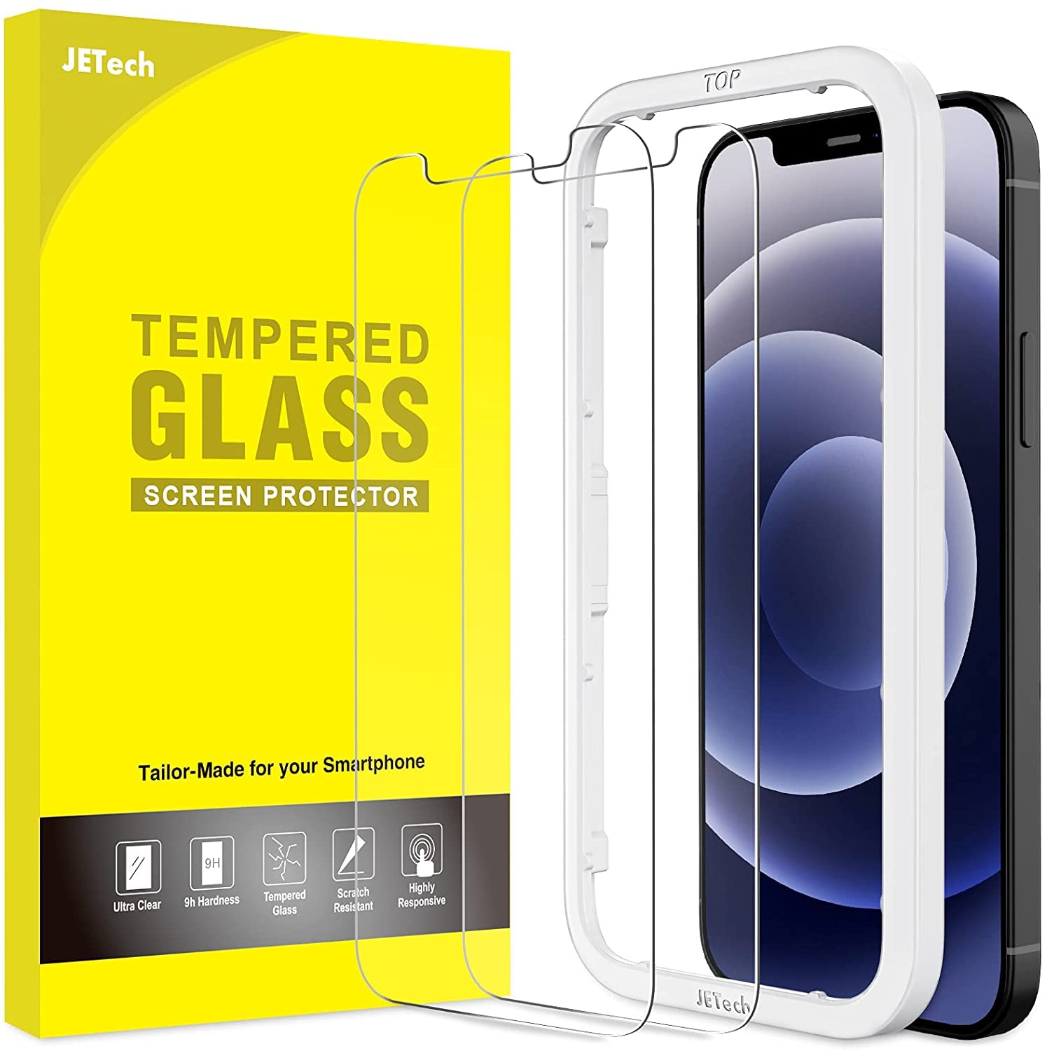 Jetech Screen Protector Compatible With Iphone 12/12 Pro 6.1 Inch, Tempered Glass Film With Easy Installation Tool, 2 Pack