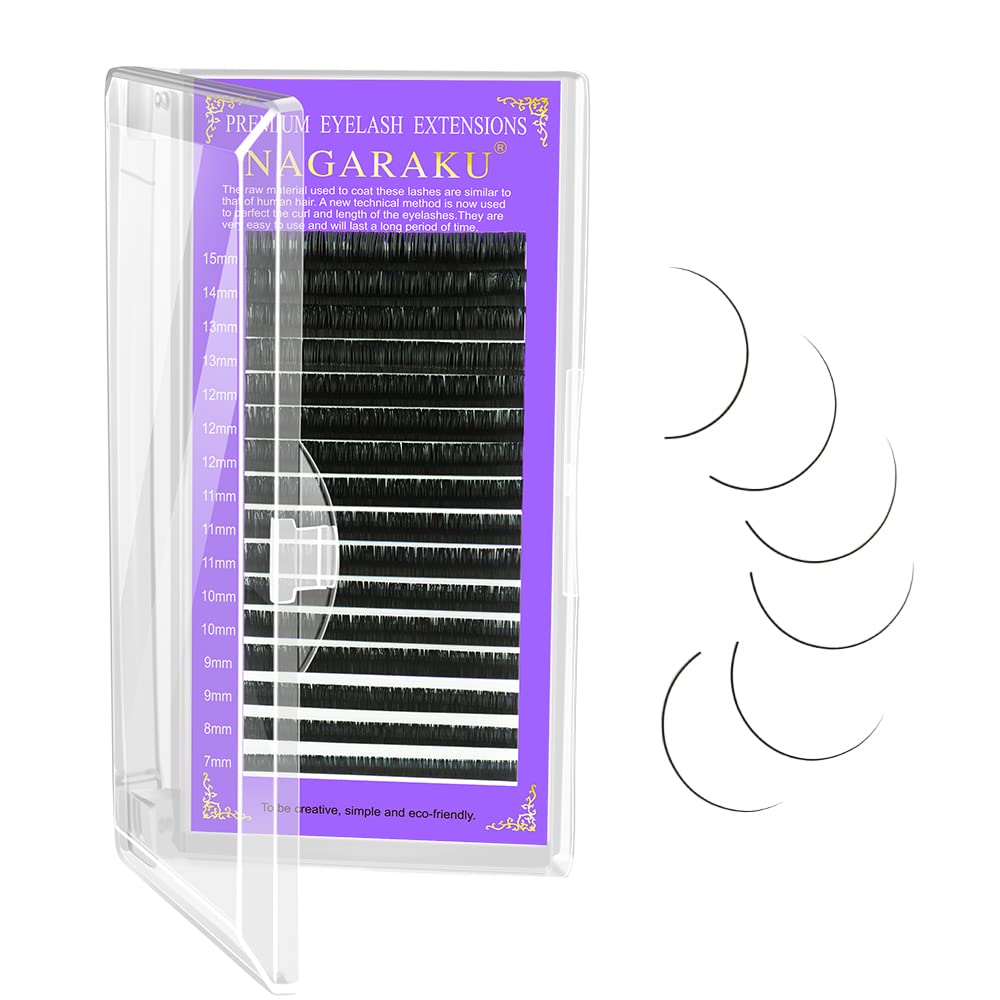 Nagaraku Eyelash Extensions 010 Mm C Curl 13Mm Premium Individual Classic Lashes Soft Natural Matte Black 16 Rows Professional B