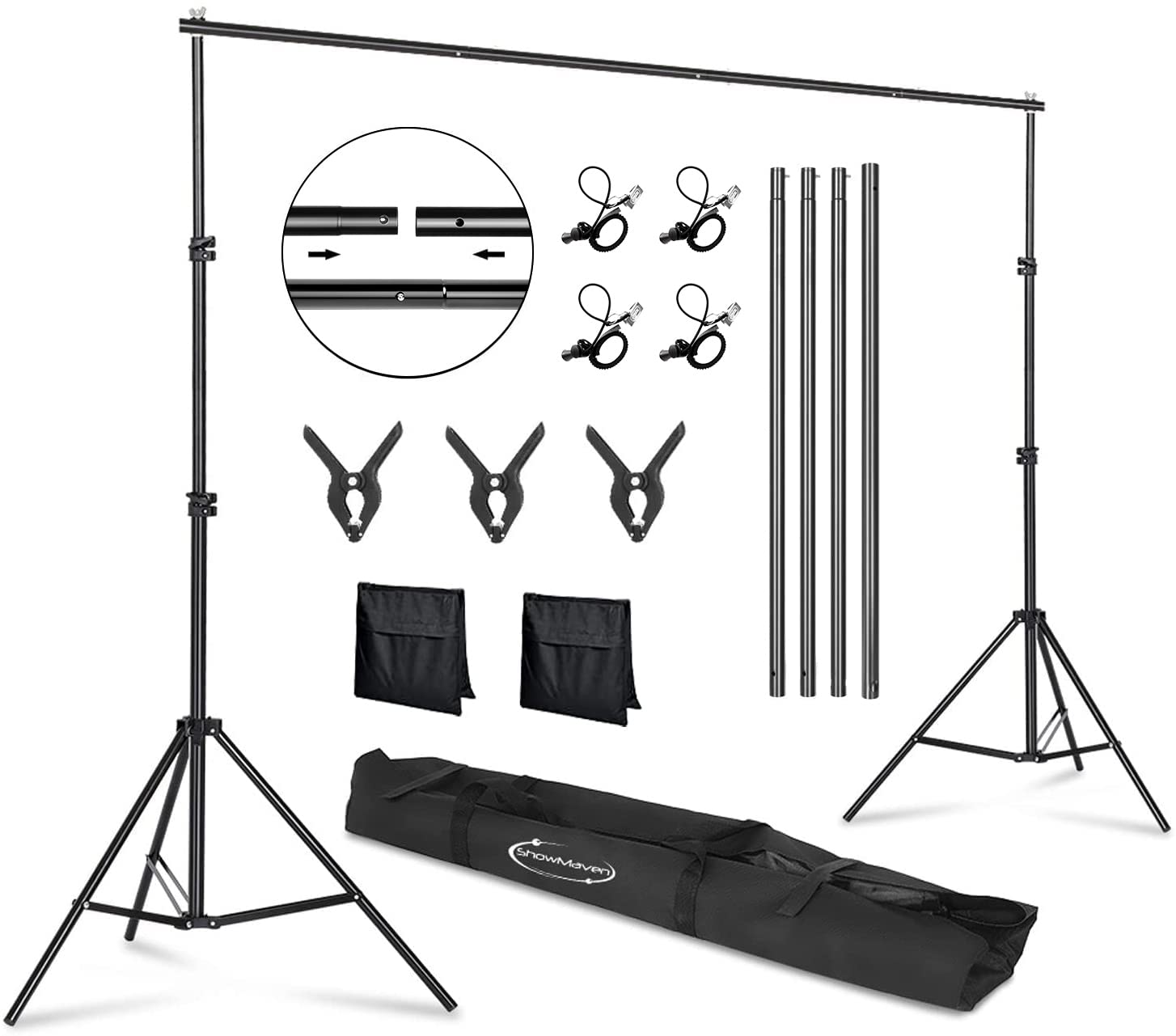 Showmaven Backdrop Stand, 6.4Ft X 10Ft Adjustable Photo Background Stand With Carry Bag For Photography Photo Video Studio, Baby