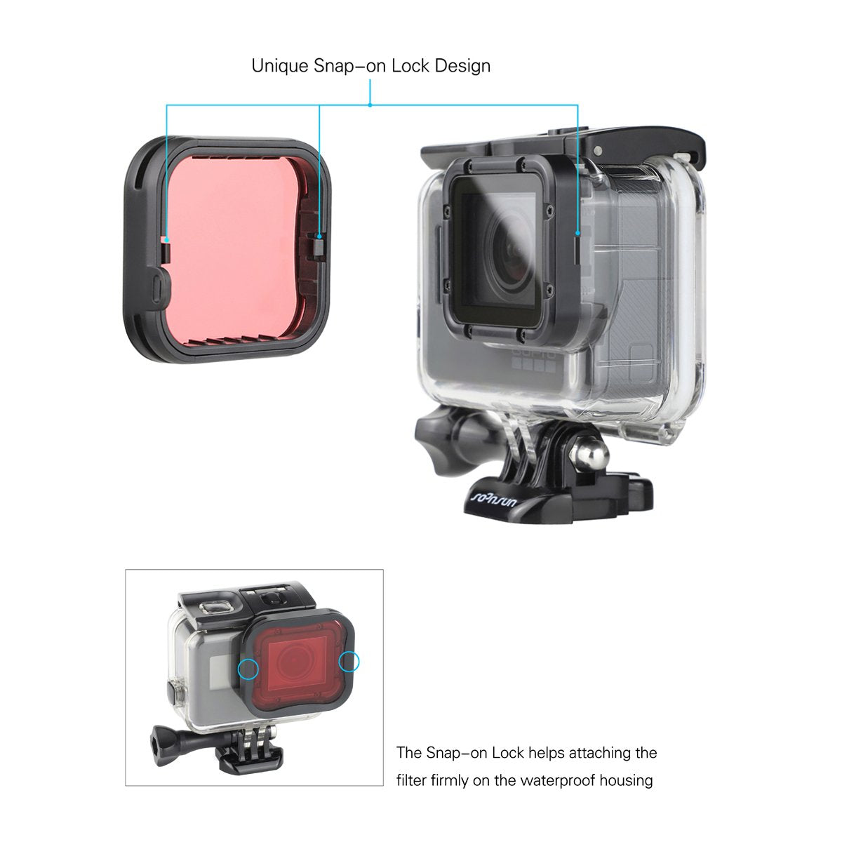 Soonsun 45M Underwater Waterproof Dive Housing Case With 3 Pack Dive Filters For Gopro Hero 5 6 7 Black Hero (2018)   Include Ba