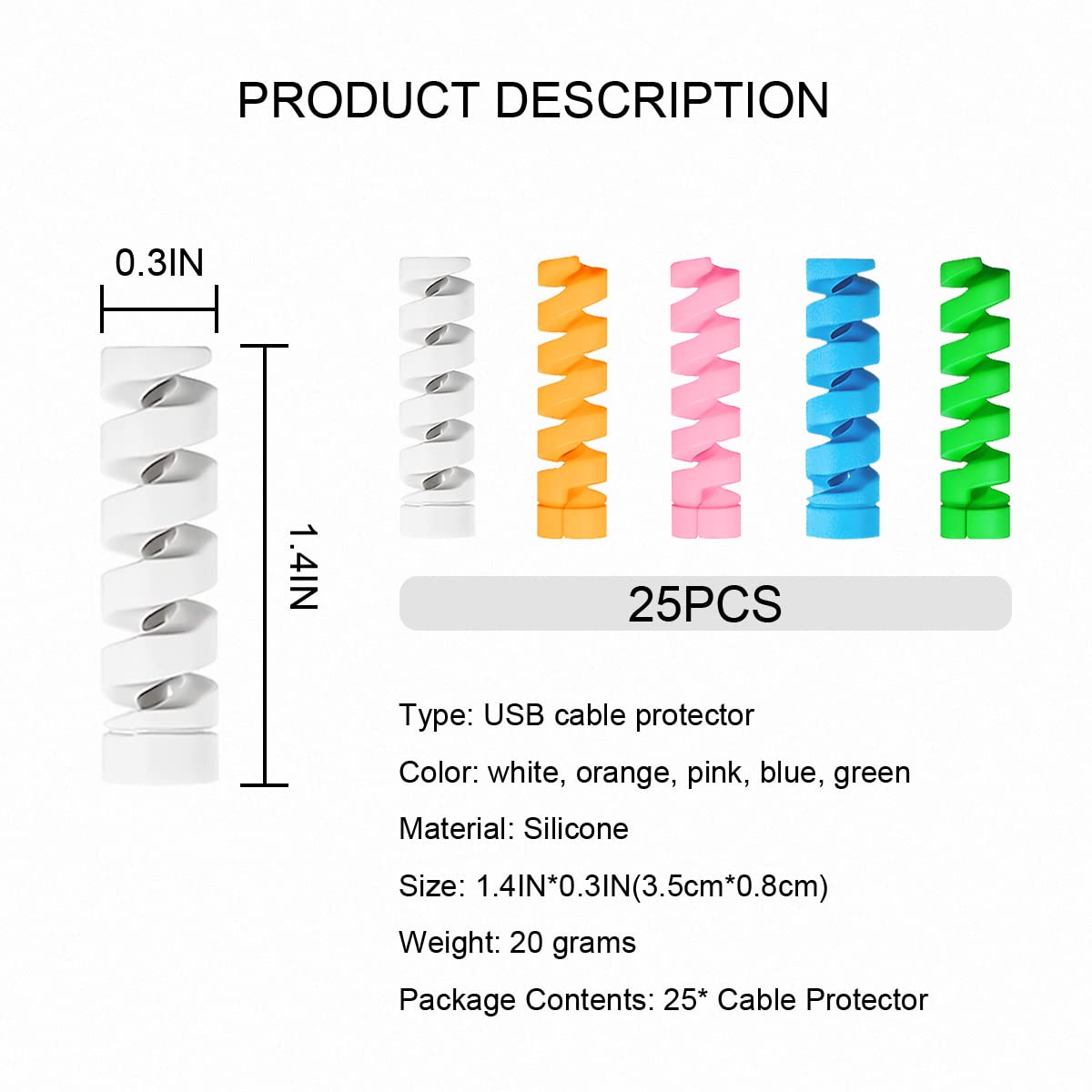 25 Pieces Charger Cable Saver, Seminer Flexible Silicone Micro Usb Protector, Mouse Cable Protector Suit For All Cellphone Data