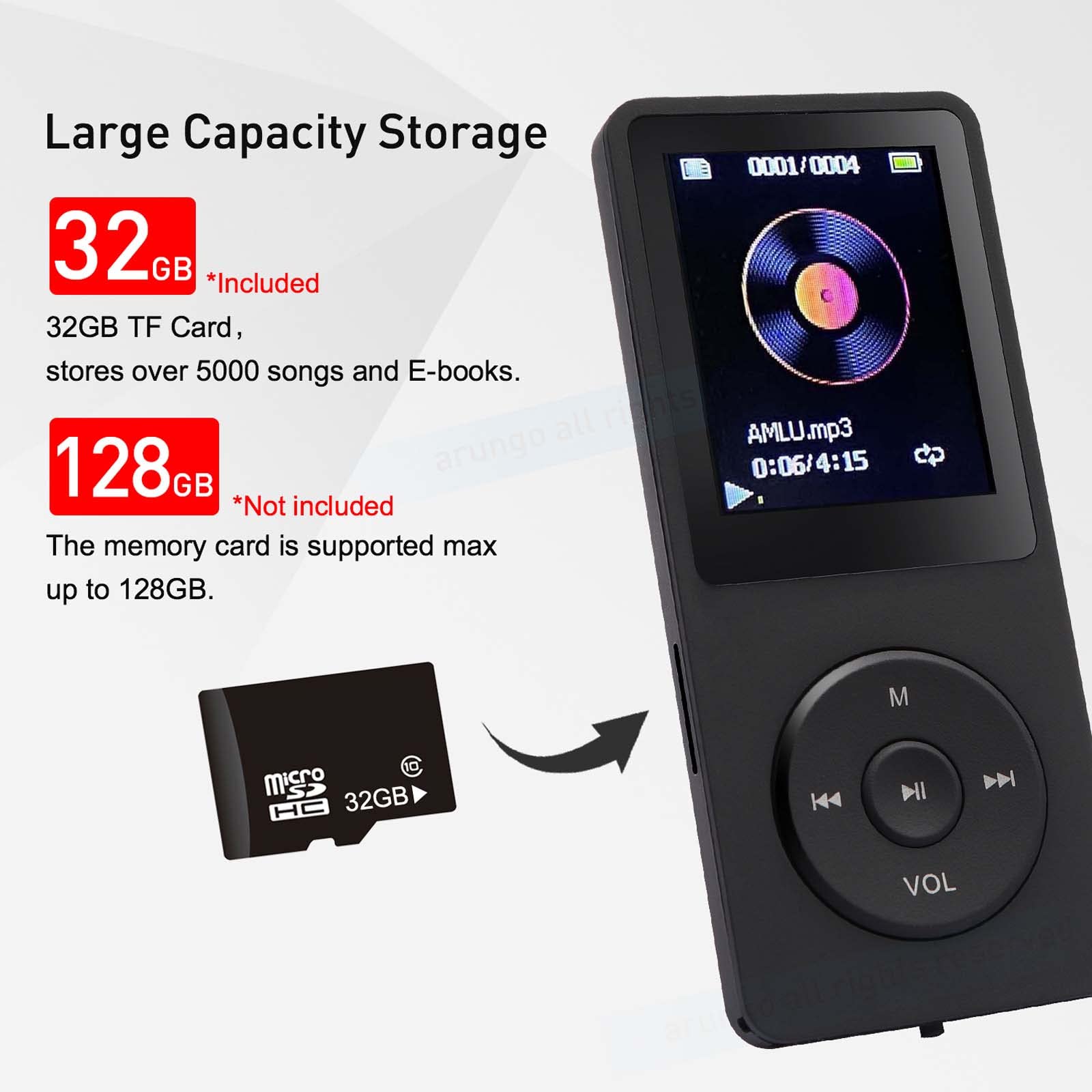 Mp3 Player 32Gb With Speaker Earphone Portable Hifi Lossless Sound Mp3 Mini Music Player Voice Recorder E Book Hd Screen 1.8 Inc