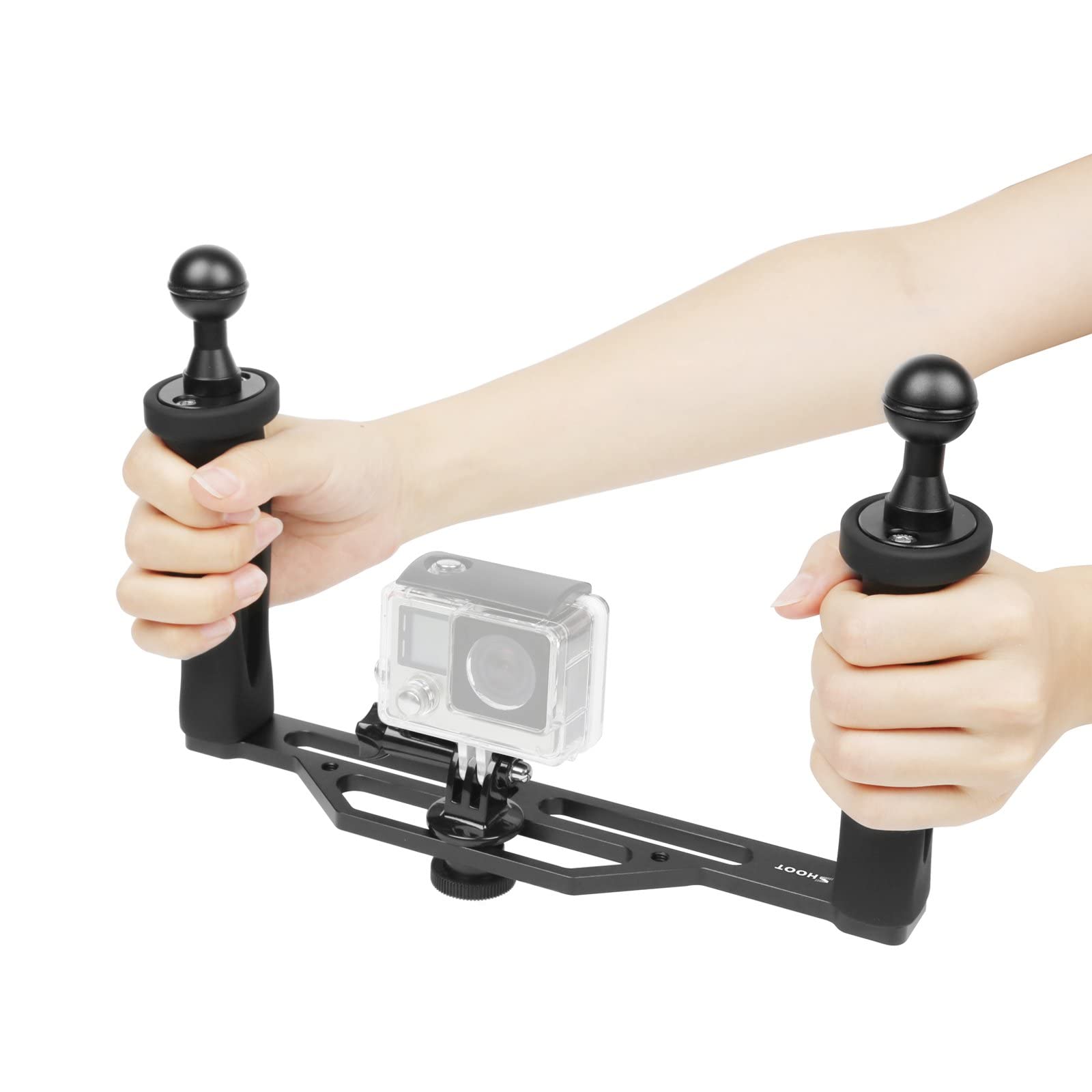 Shoot Aluminium Alloy Handheld Stabilizer Tray Handle Grip For Hero 13/12/11/10/9/8/7 6/5/4/3+/3 And 6 Inch Dome Port And All Led Video Light Camera Camcorder With 1/4 Inch Screw Hole