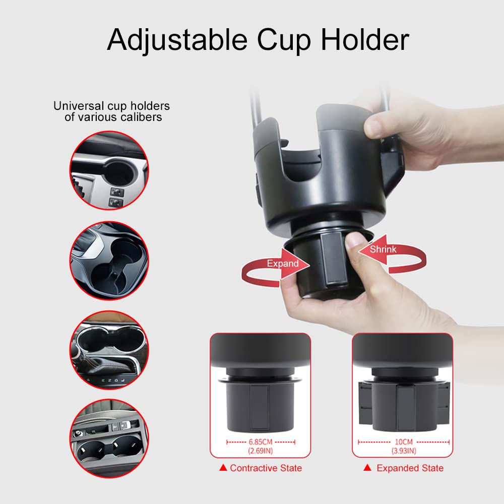 Jinkey Dual Cup Phone Holder For Car, 360Rotatable Car Phone Mount Adjustable Gooseneck Cell Phone Cup Holder Universal Fits For