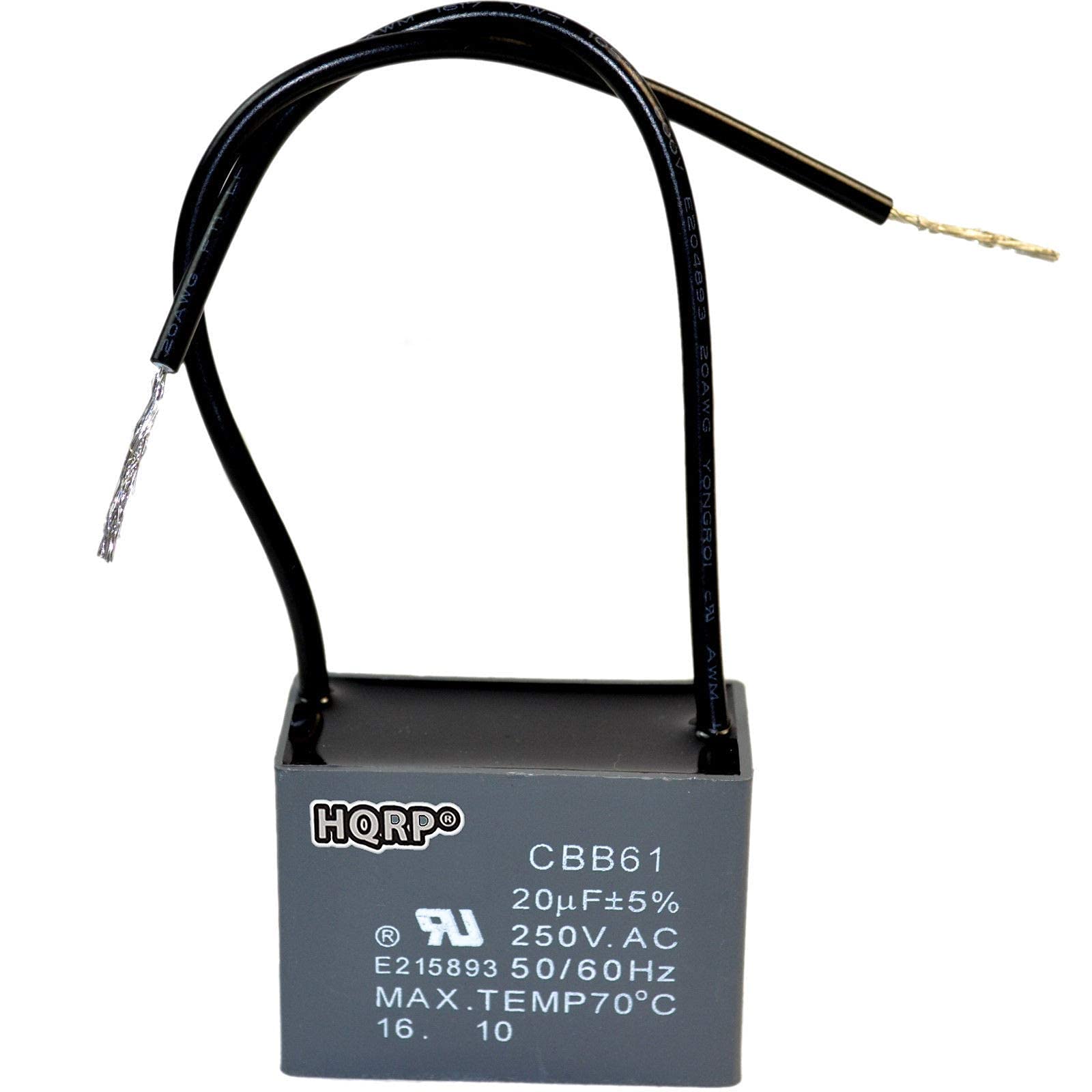 Hqrp 2 Pack Ceiling Fan Capacitor Cbb61 20Uf 2 Wire Ul Listed
