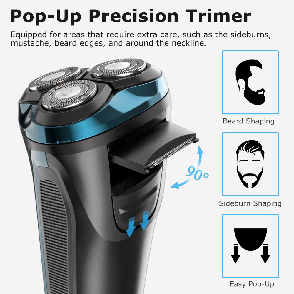 Electric Razor For Men Electric Shavers For Men Usb C Rechargeable Waterproof Wet & Dry Shaver With Pop Up Trimmer Lcd Power Ind