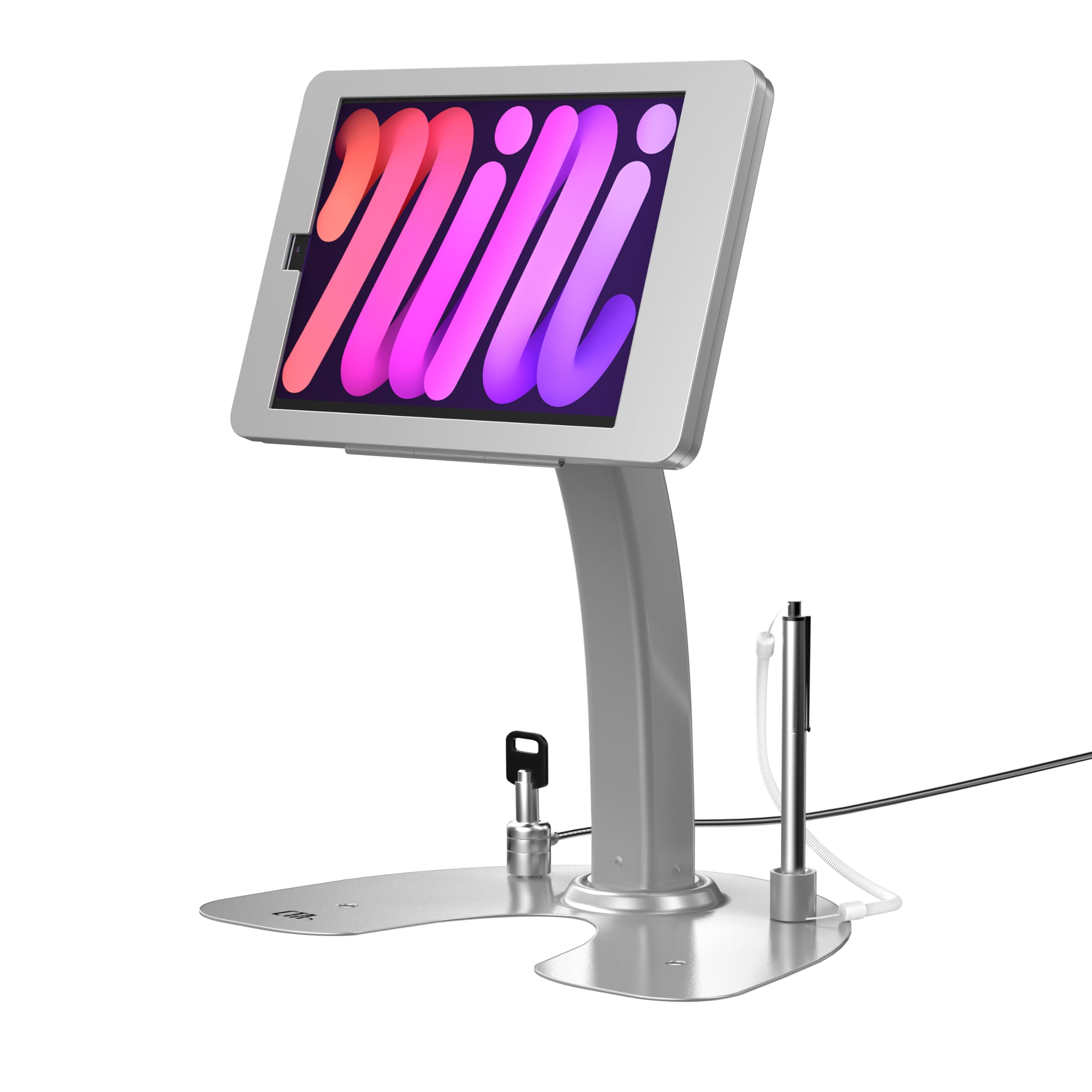 Dual Security POS iPad Kiosk Desk Stand - CTA Secure Retail iPad Desk Stand with Steel Cable Lock for iPad mini 6 & iPad mini 7,