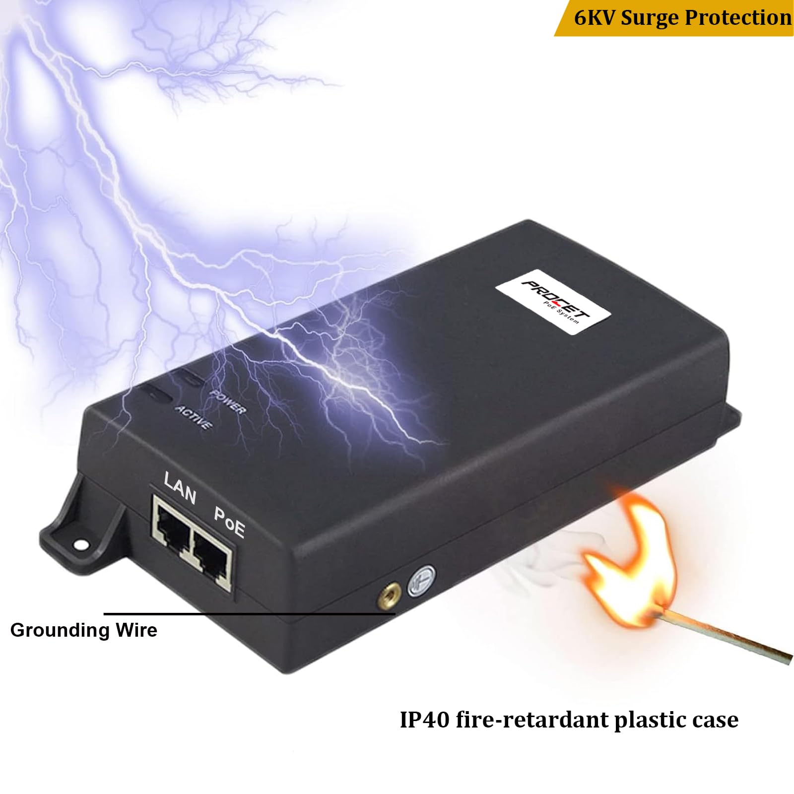 Procet Poe Injector 802.3Af/At/Bt 60W 10/100/1000Mbps Gigabit Active Poe+/Poe++ Power Supply Injector With 6Kv Surge Protection For Ip Camera, Wireless Ap, Iot, Kiosks, Pt Pse106Gw Ar