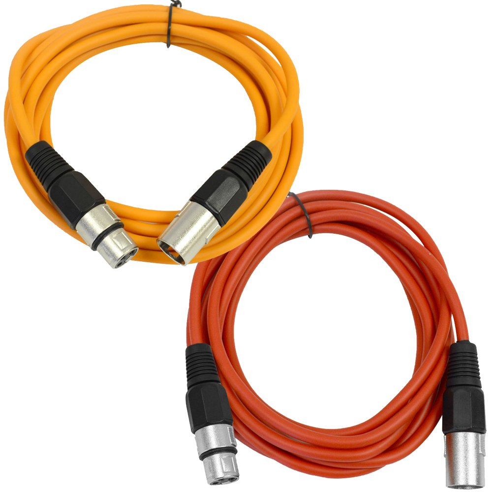 Seismic Audio - Saxlx-10-2 Pack Of 10' Xlr Male To Xlr Female Patch Cables - Balanced - 10 Foot Patch Cord - Orange And Red
