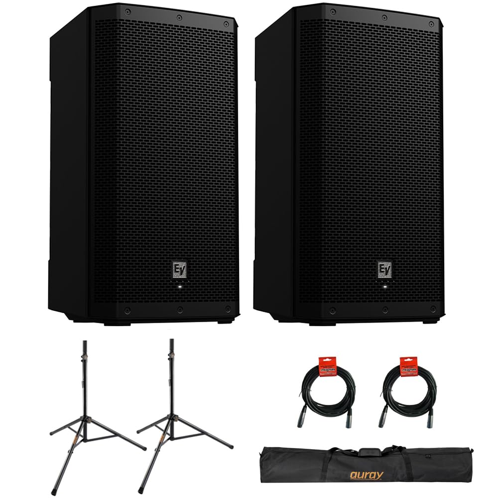 Electro Voice Zlx 15Bt 15' 2 Way 1000W Bluetooth Powered Loudspeaker (Pair) With 2X Steel Speaker Stand, Stand Bag 51'& 2X Xlr Cable Bundle
