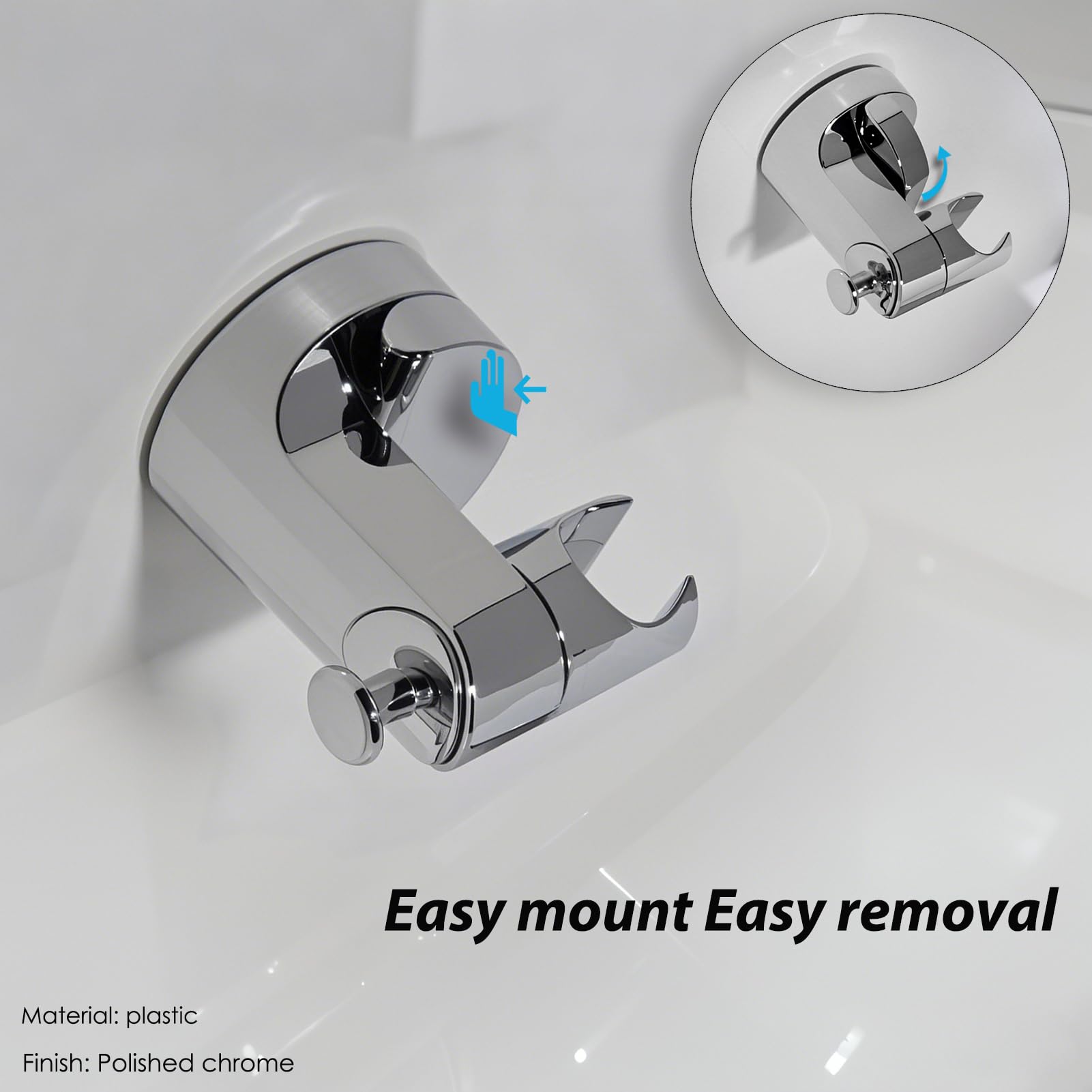 Handheld Shower Head Holder - Enhanced Suction Cup - Large Angle Adjustability - Bathroom Wall Mount Shower Wand Holder (Polishe