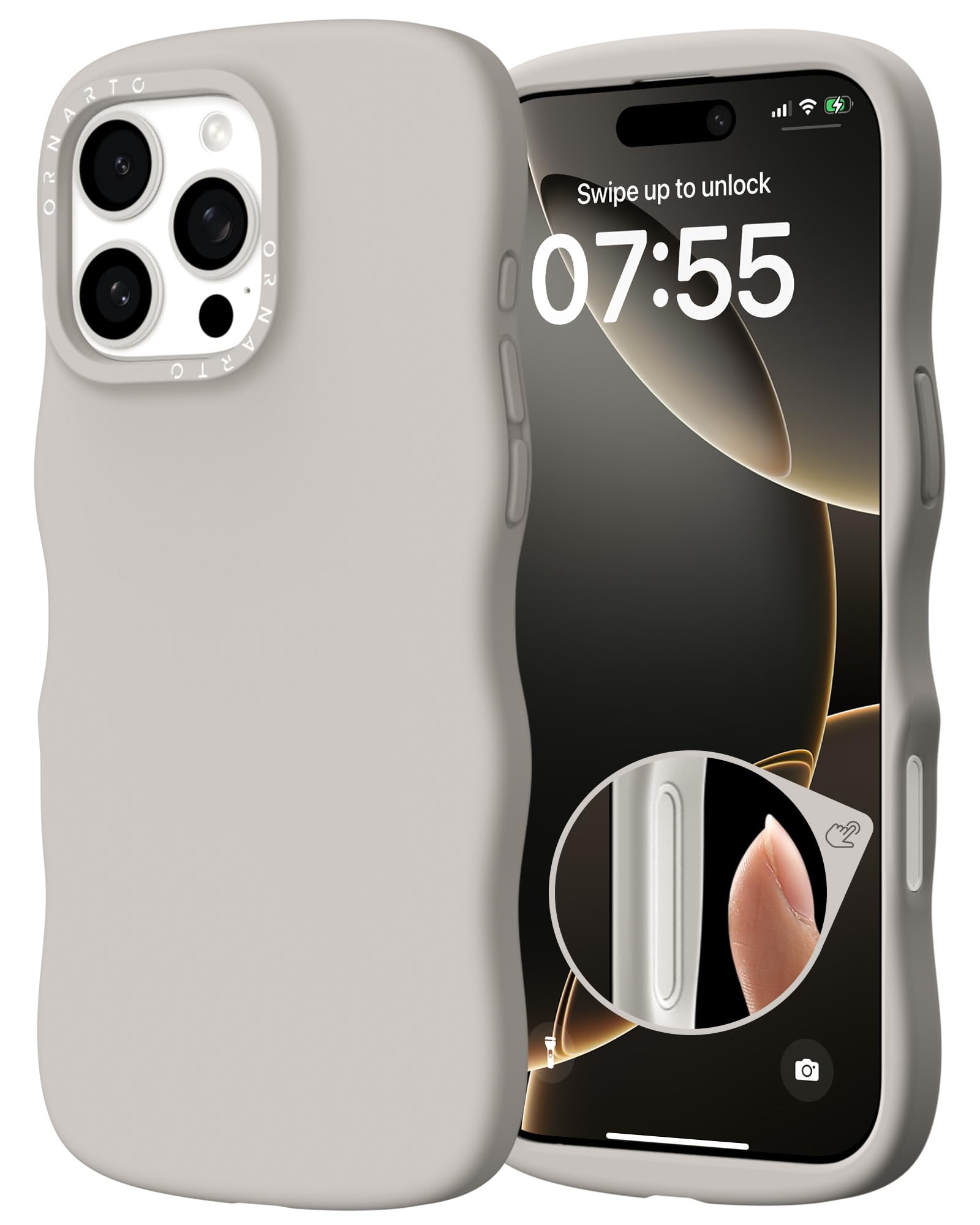 ORNARTO for iPhone 16 Pro Max Case 6.9 - Cute Curly Wave Edge | Camera Control Button | Shockproof Protective Liquid Silicone 16