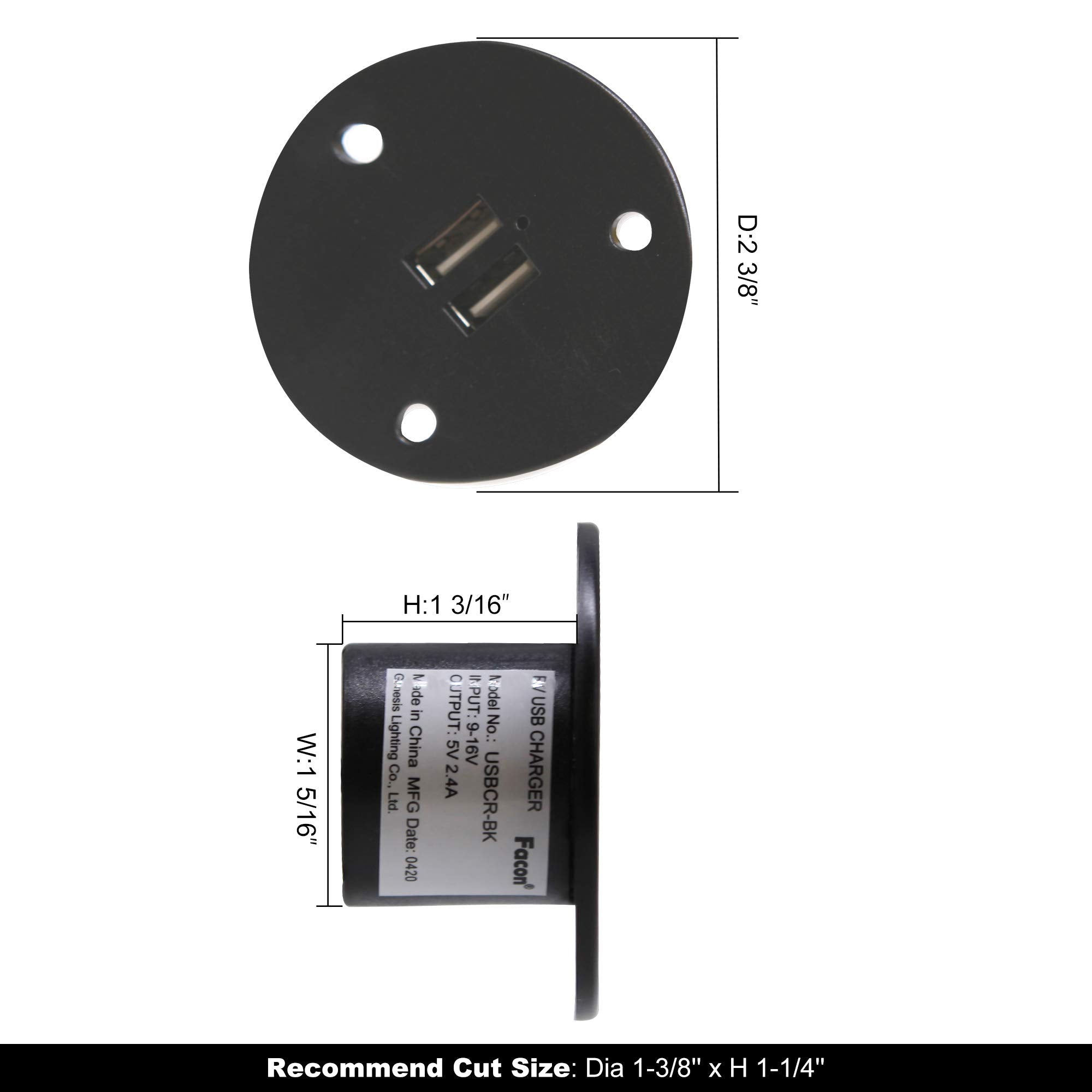 Facon 12V Rv Usb Charger Socket, Qc3.0 Quick Charger Usb Type A + Type C Pd 18W, Wall Mount Rv Usb Charging Port, For Rv Trailer
