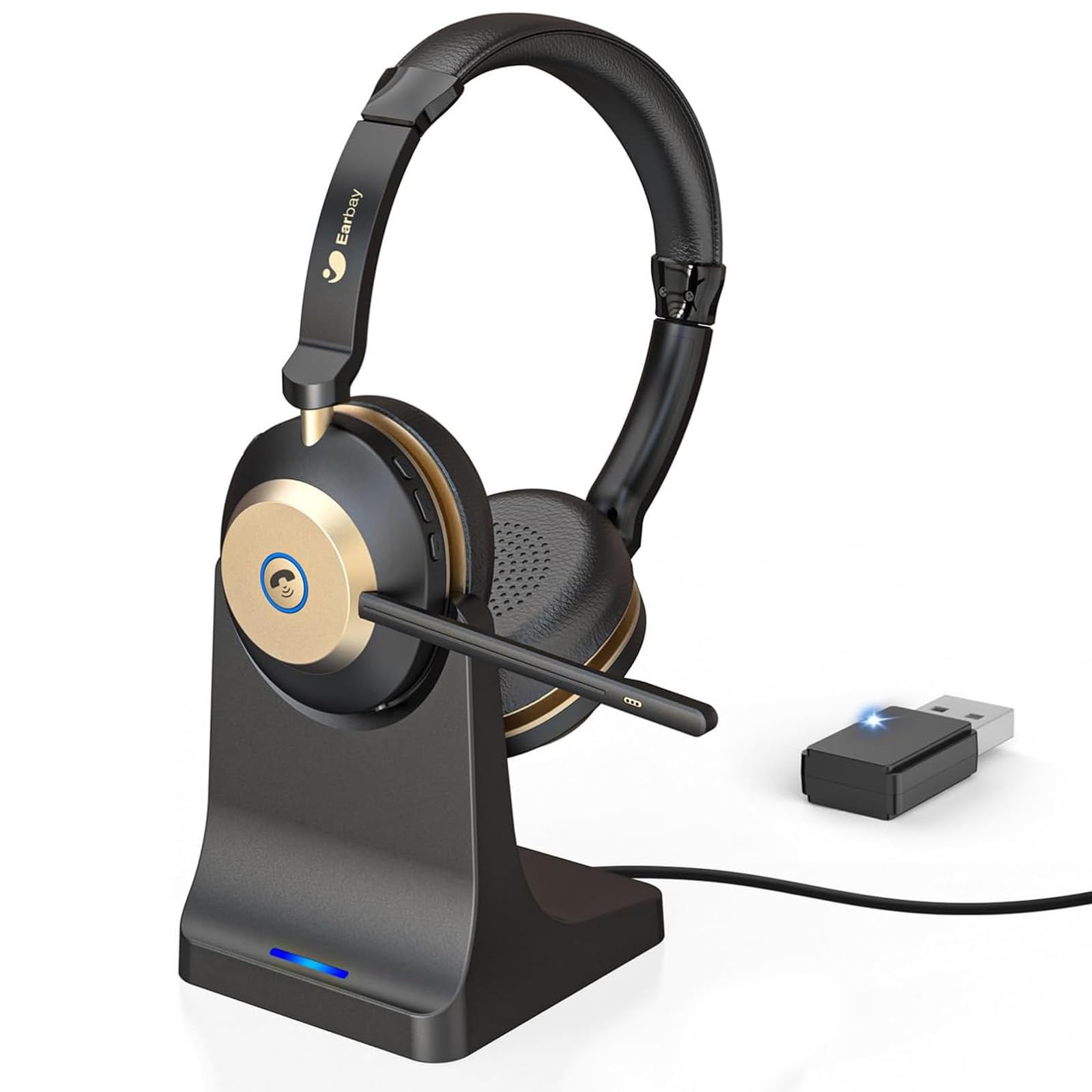 Earbay 5.3 Bluetooth Headset with USB Dongle & Noise Canceling Mic, Wireless Headset with Mic for Work, 50Hrs Playtime Wireless 