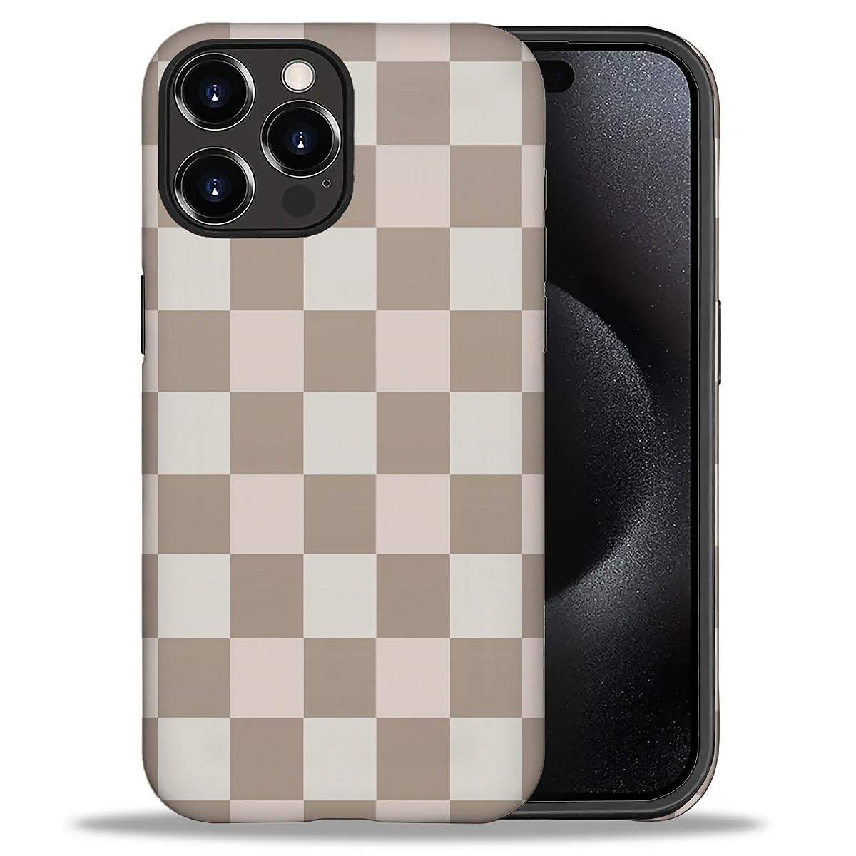 WANKBLC Compatible with iPhone 16 Pro Max Matte Case, Brown Pink Check Plaid Pattern for Girl Full Body Design Soft Silicone Dro