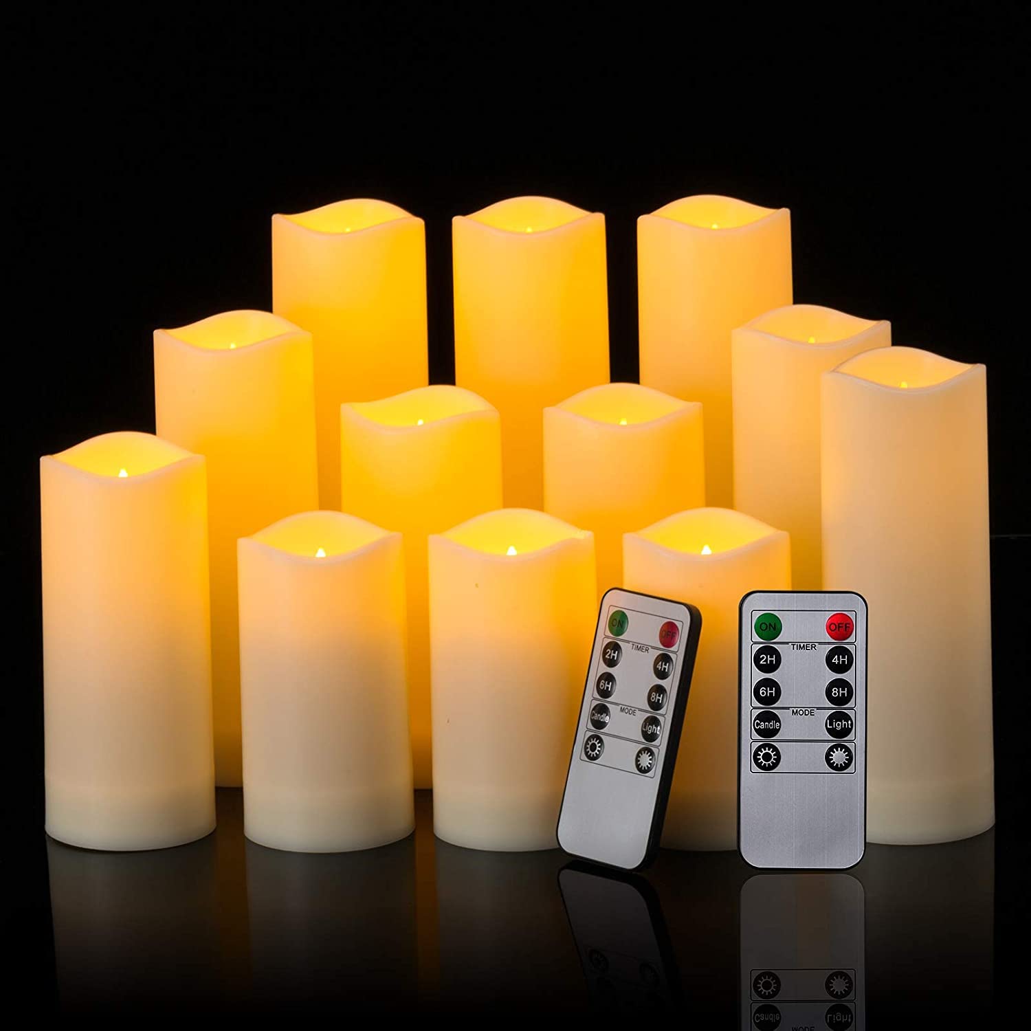 Yoroxrg 12 Pack Flameless Candles Battery Operated Waterproof Led Candles (D:2.2'' X H:4'' 5'' 6'' 7'') Candles With 2 Remotes C