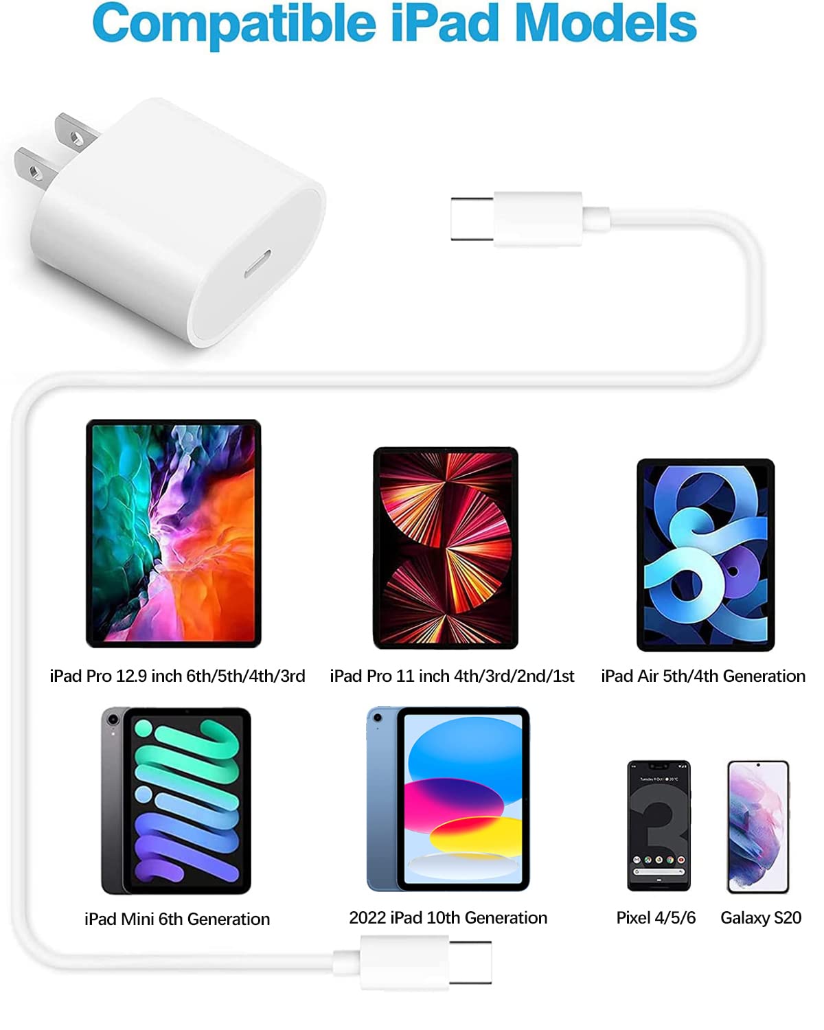 Ipad Pro Charger, 20W Usb C Charger With 10Ft Usb C To C Charging Cable For Ipad Pro 13/12.9/11 Inch, Ipad Air 13/11 Inch 5/4Th Generation, Ipad 10, Ipad Mini 6