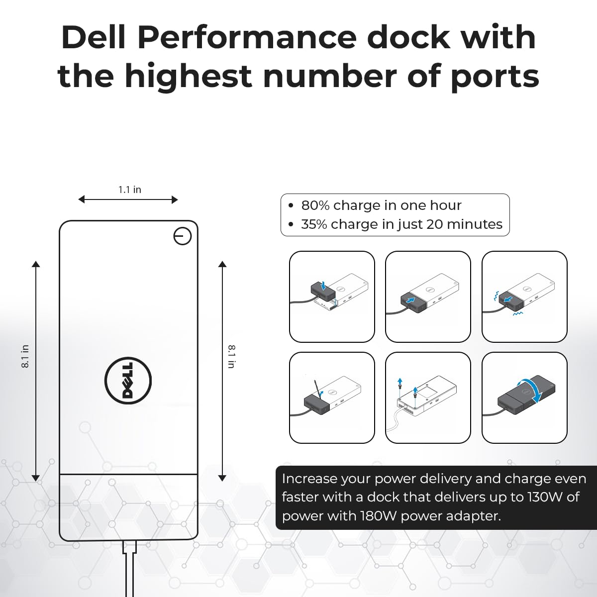 Dell Wd19S Docking Station 180W (130W Power Delivery)   Dell Docking Station Dual Monitor, Dell Dock Station With 180W Power Sup