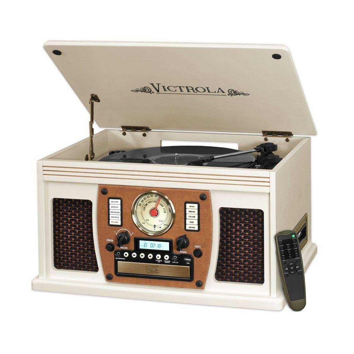 Victrola 8 In 1 Bluetooth Record Player & Multimedia Center, Built In Stereo Speakers   Turntable, Wireless Music Streaming, Rea