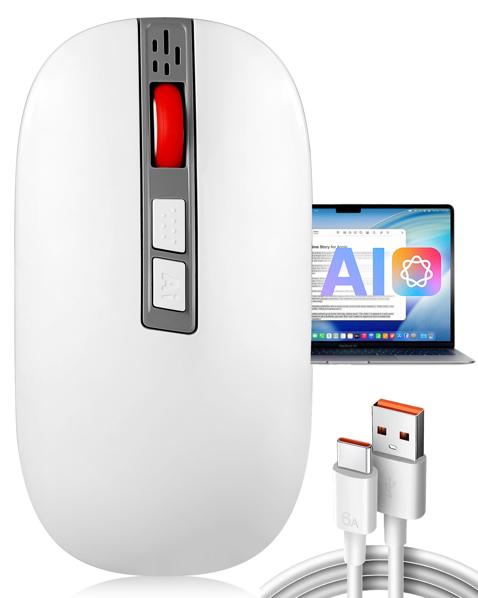 Askyorte Bluetooth Wireless AI Mouse for Laptop/Computer/Ipad,with Voice Recorder,RealTime Transcription Translation&Summarizat