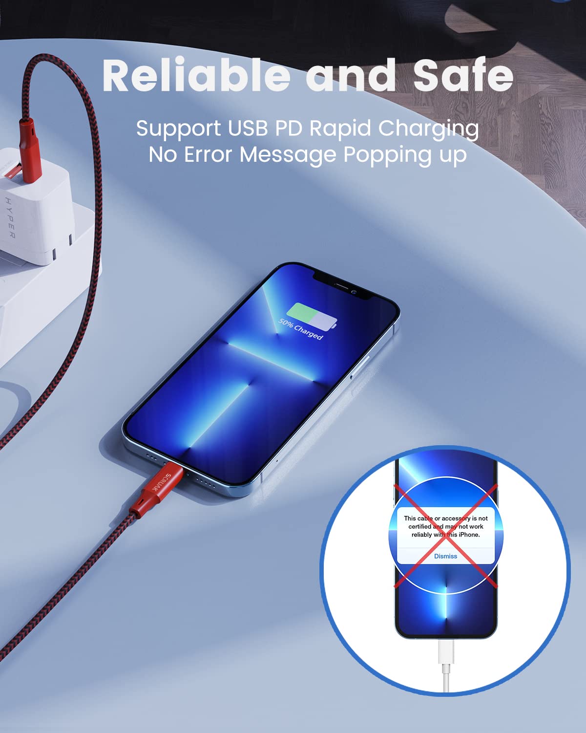 Extra Long Iphone Charger Cord 16Ft, Scruak [Mfi Certified] 16 Ft Usb C To Lightning Cable Fast Charging Nylon Braided Iphone Ch